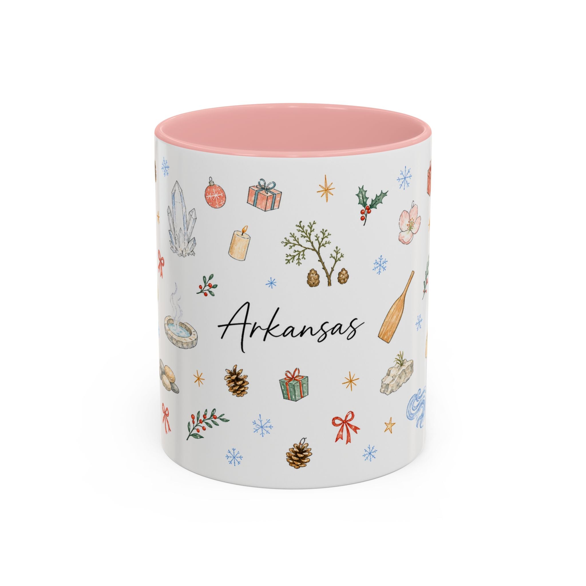 Arkansas Christmas Mug | Watercolor Travel Souvenir | Holiday Gift | Accent Ceramic Coffee Cup 11oz 15oz
