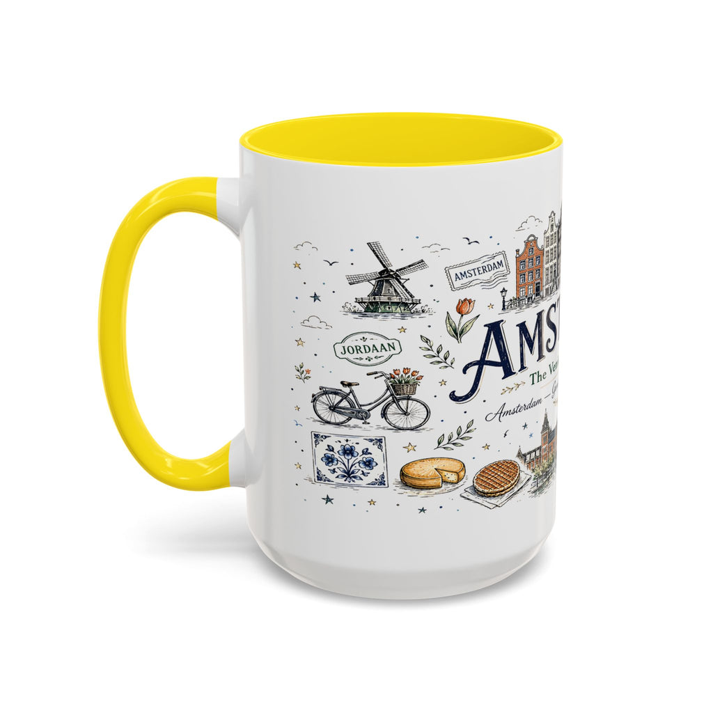 Amsterdam Coffee Mug | Netherlands Souvenir Travel Gift | Accent Color Ceramic 11oz 15oz