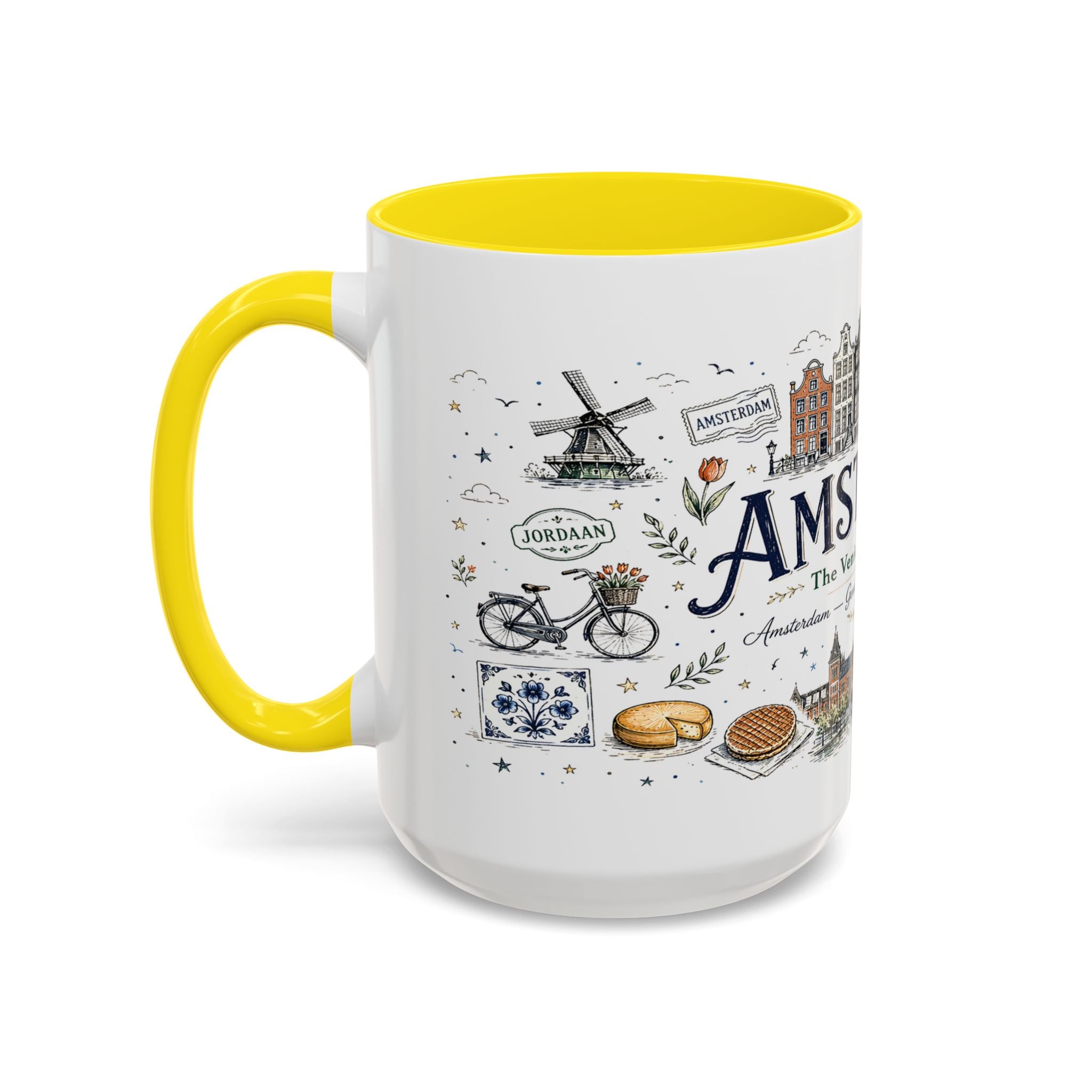 Amsterdam Coffee Mug | Netherlands Souvenir Travel Gift | Accent Color Ceramic 11oz 15oz
