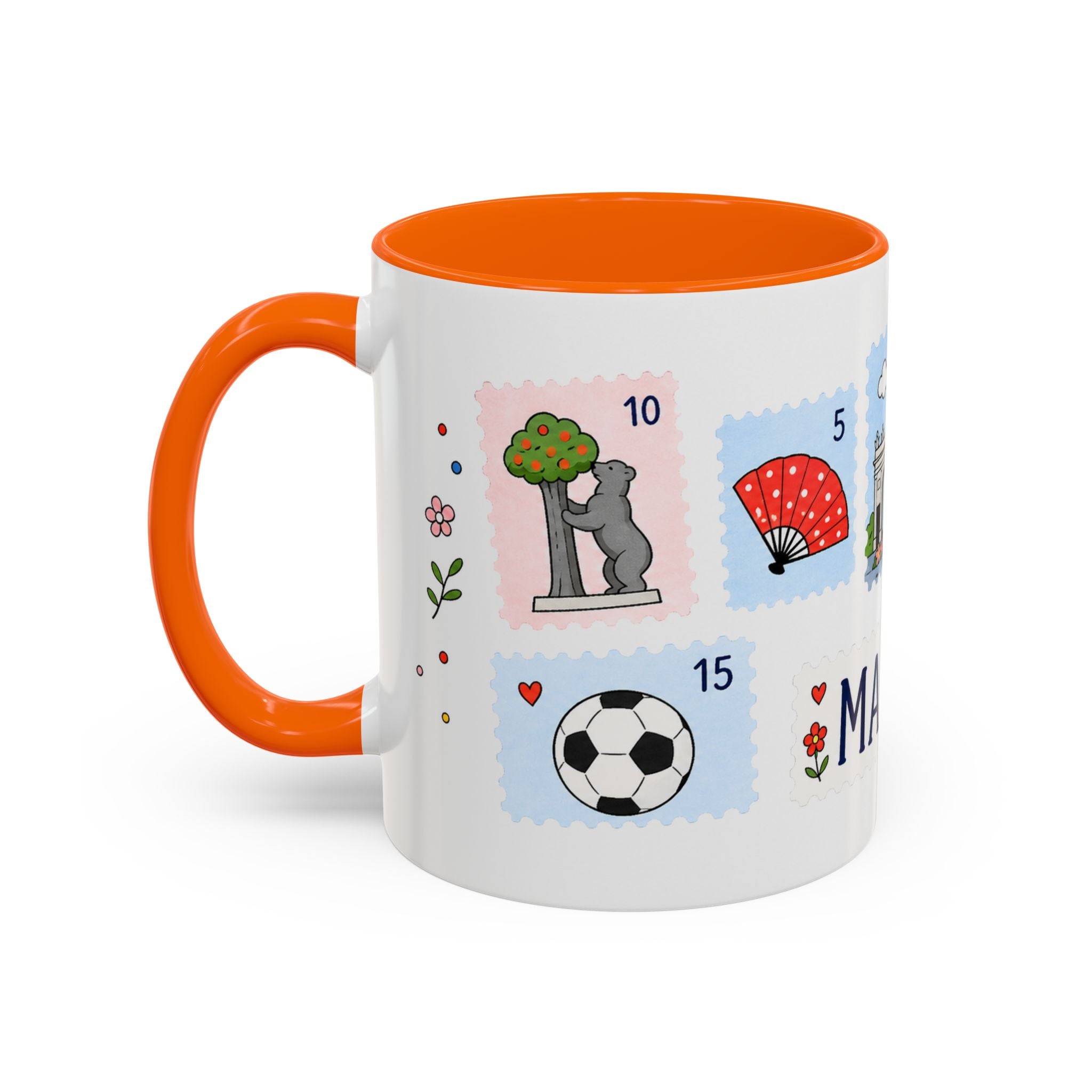 Madrid Coffee Mug | Postage Stamp Collage Mug | Travel Souvenir Accent Cup 11oz 15oz