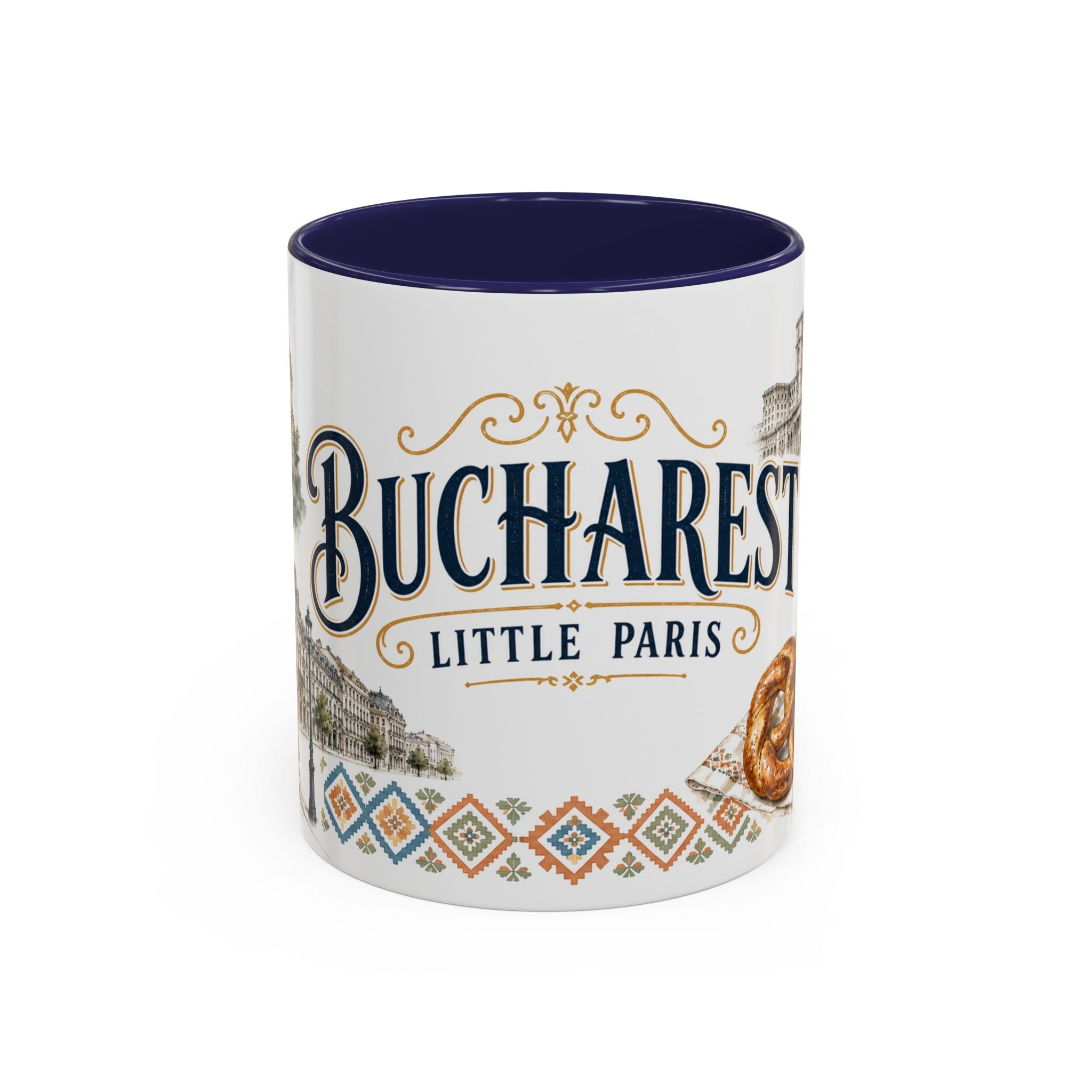 Bucharest Coffee Mug | Romania Travel Souvenir | Vintage Illustrated City Gift | 11 oz 15 oz Accent Mug
