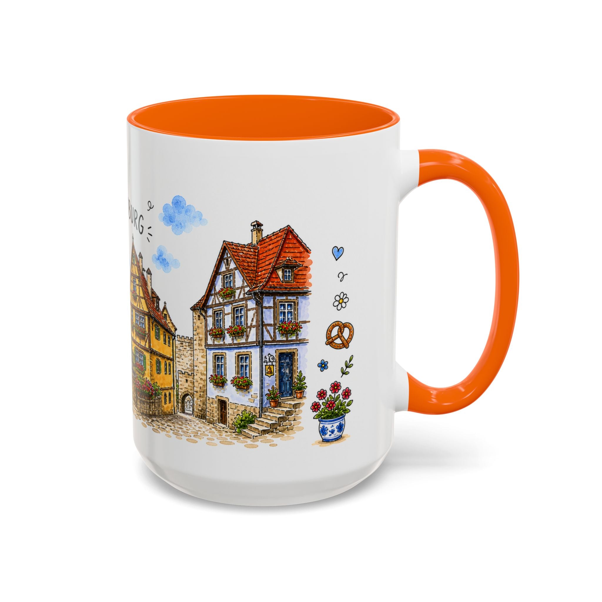 Rothenburg Illustrated Travel Mug | Germany Souvenir Accent Coffee Mug | 11oz 15oz Ceramic Cup