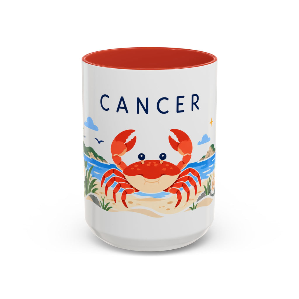Cancer Zodiac Coffee Mug | Crab and Coastal Design | Astrology Birthday Gift | 11 oz 15 oz Ceramic Accent Mug