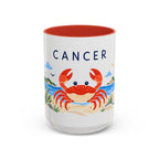 Cancer Zodiac Coffee Mug | Crab and Coastal Design | Astrology Birthday Gift | 11 oz 15 oz Ceramic Accent Mug