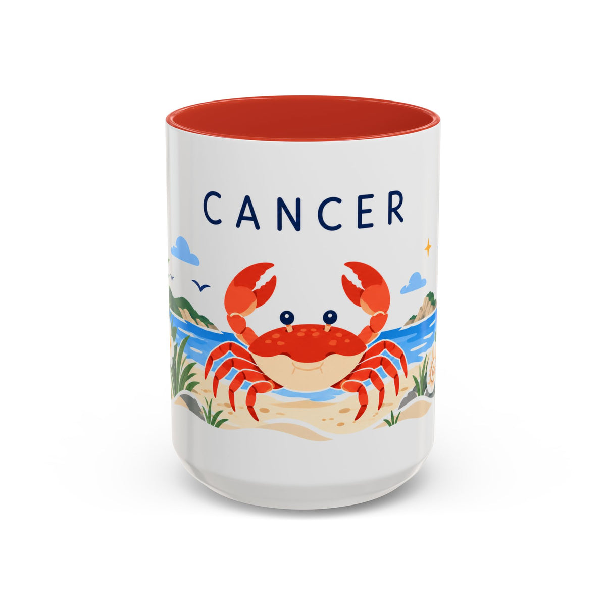 Cancer Zodiac Coffee Mug | Crab and Coastal Design | Astrology Birthday Gift | 11 oz 15 oz Ceramic Accent Mug