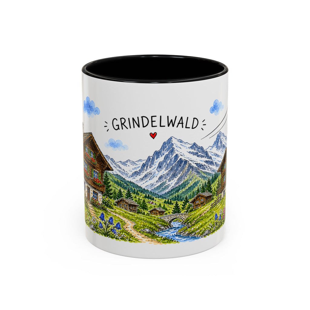 Grindelwald Illustrated Travel Mug | Switzerland Souvenir Accent Coffee Mug | 11oz 15oz Ceramic Cup