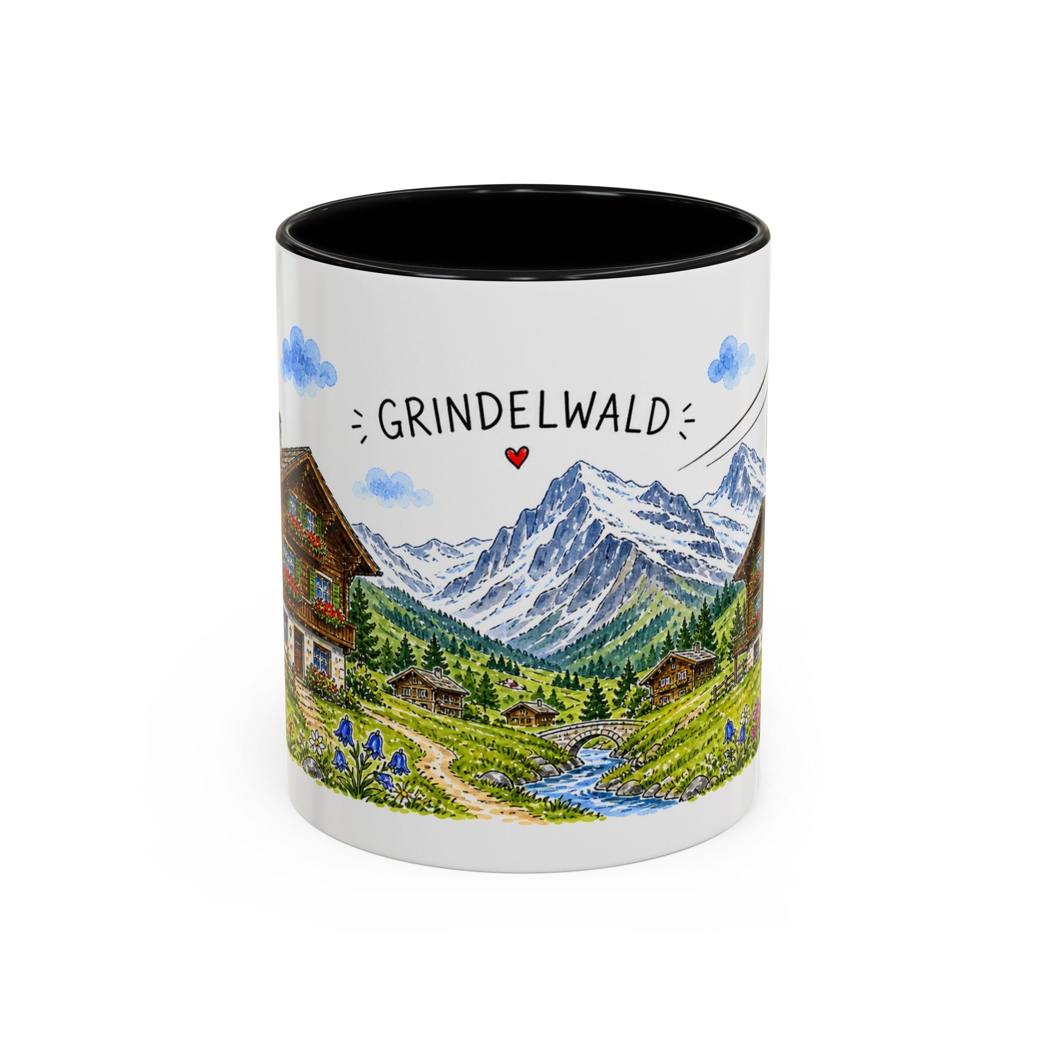 Grindelwald Illustrated Travel Mug | Switzerland Souvenir Accent Coffee Mug | 11oz 15oz Ceramic Cup