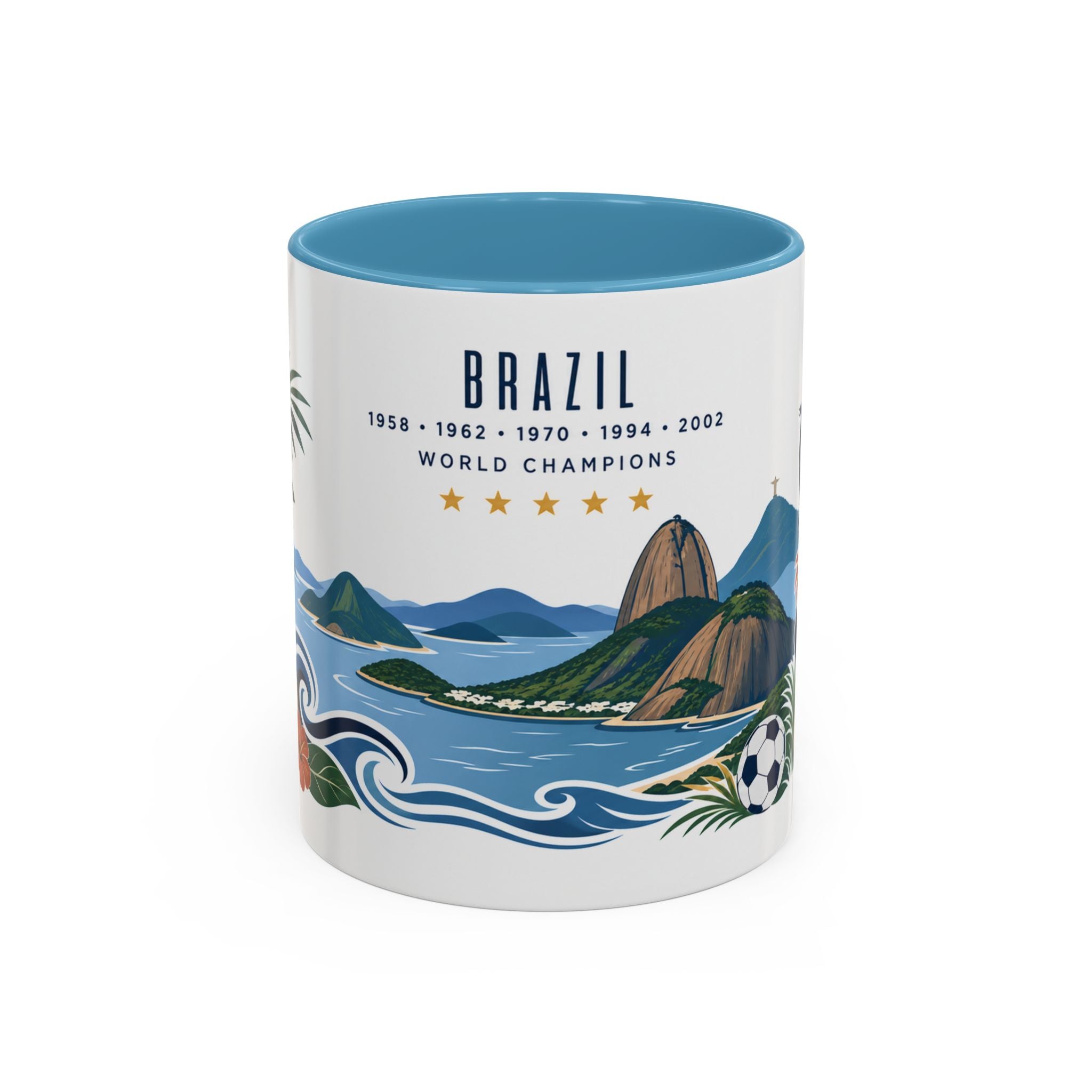 Brazil World Champions Mug | Five Time Soccer Champion Gift | Brazilian Football Fan Cup | 1958–2002 | 11oz 15oz Accent Mug