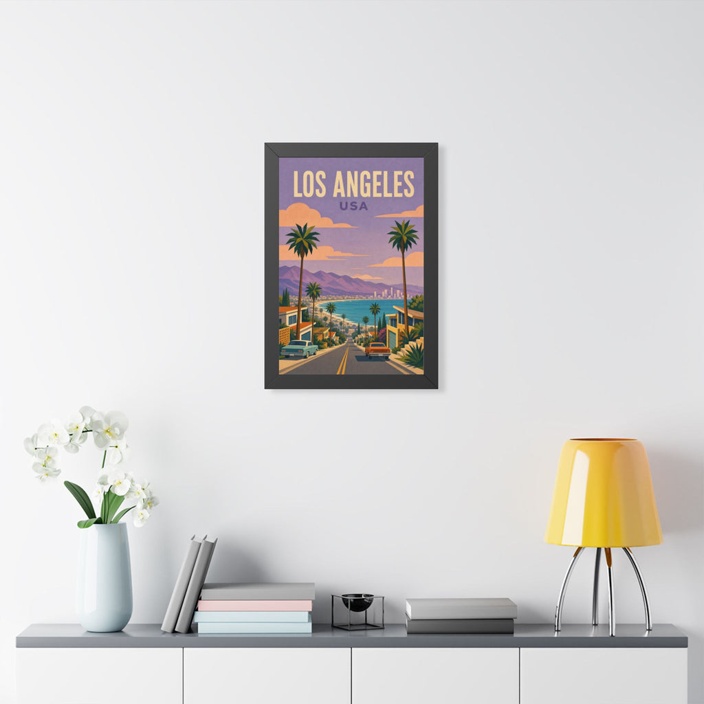 Los Angeles Coast United States Framed Poster | Vintage Travel Wall Art | Black Walnut White Frame | 16x24 20x30
