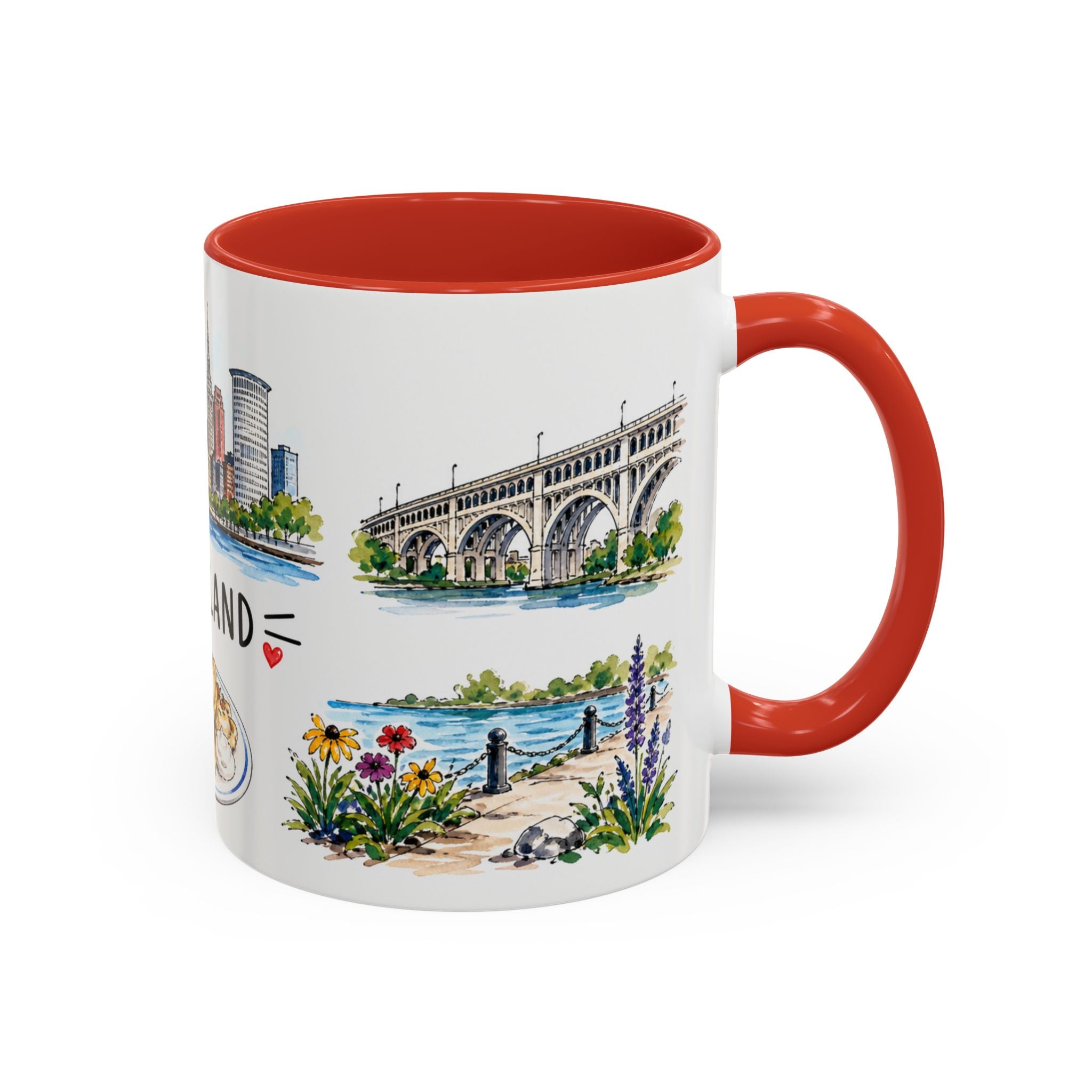 Cleveland Illustrated Travel Mug | City Souvenir Accent Coffee Mug | 11oz 15oz Ceramic Cup