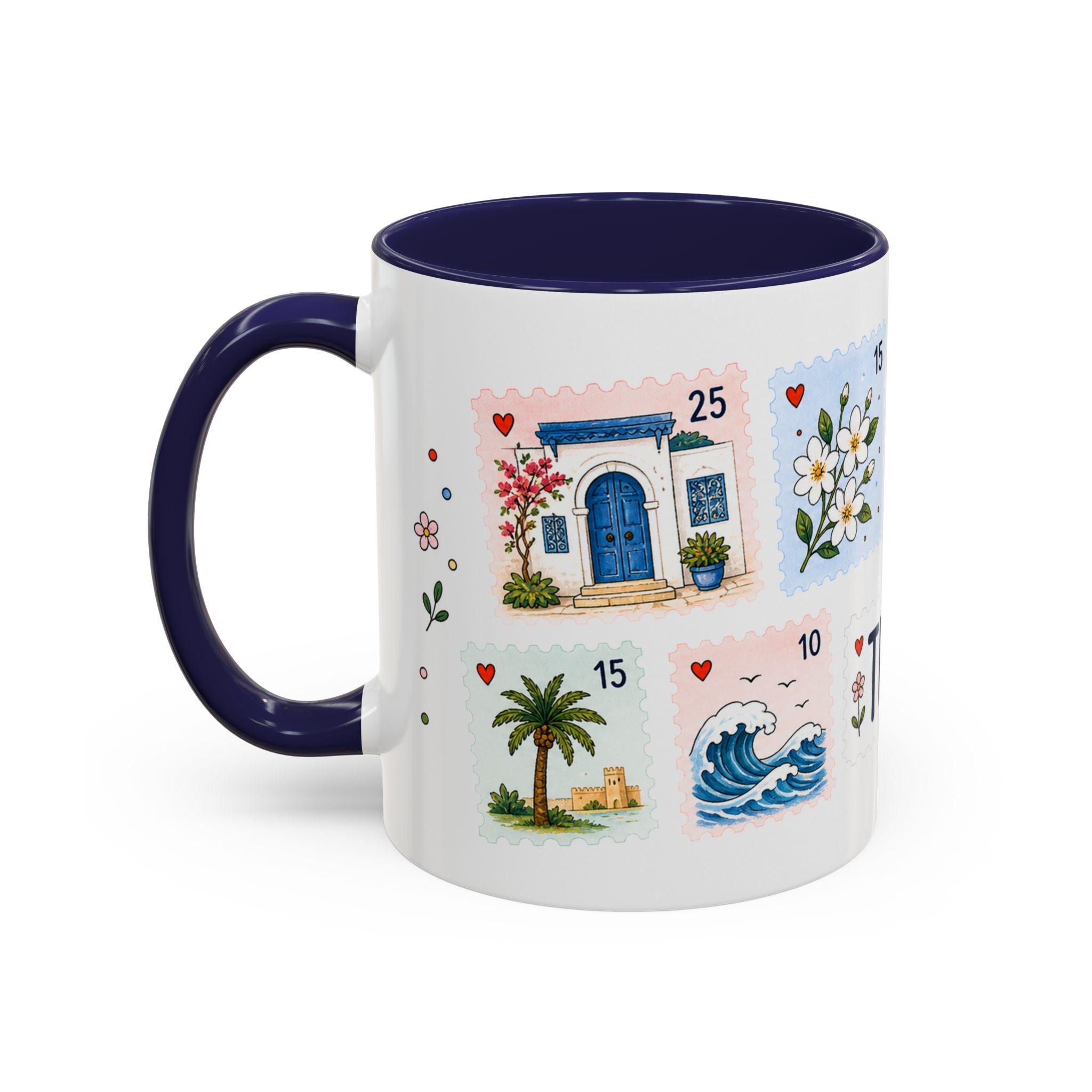 Tunis Coffee Mug | Postage Stamp Collage Mug | Travel Souvenir Accent Cup 11oz 15oz
