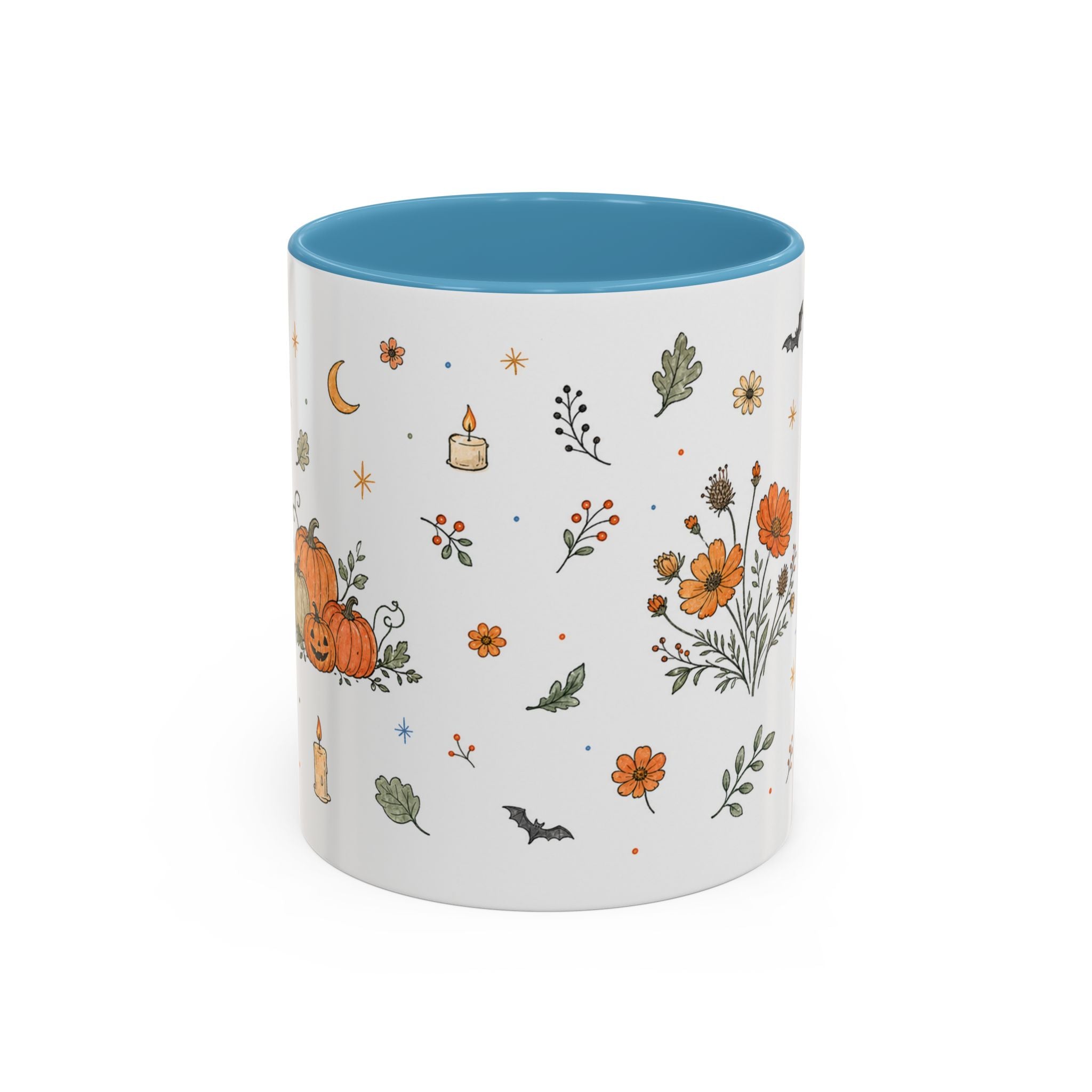 Floral Pumpkin Halloween Mug | Friendly Ghost Watercolor Gift | Accent Cup 11oz 15oz