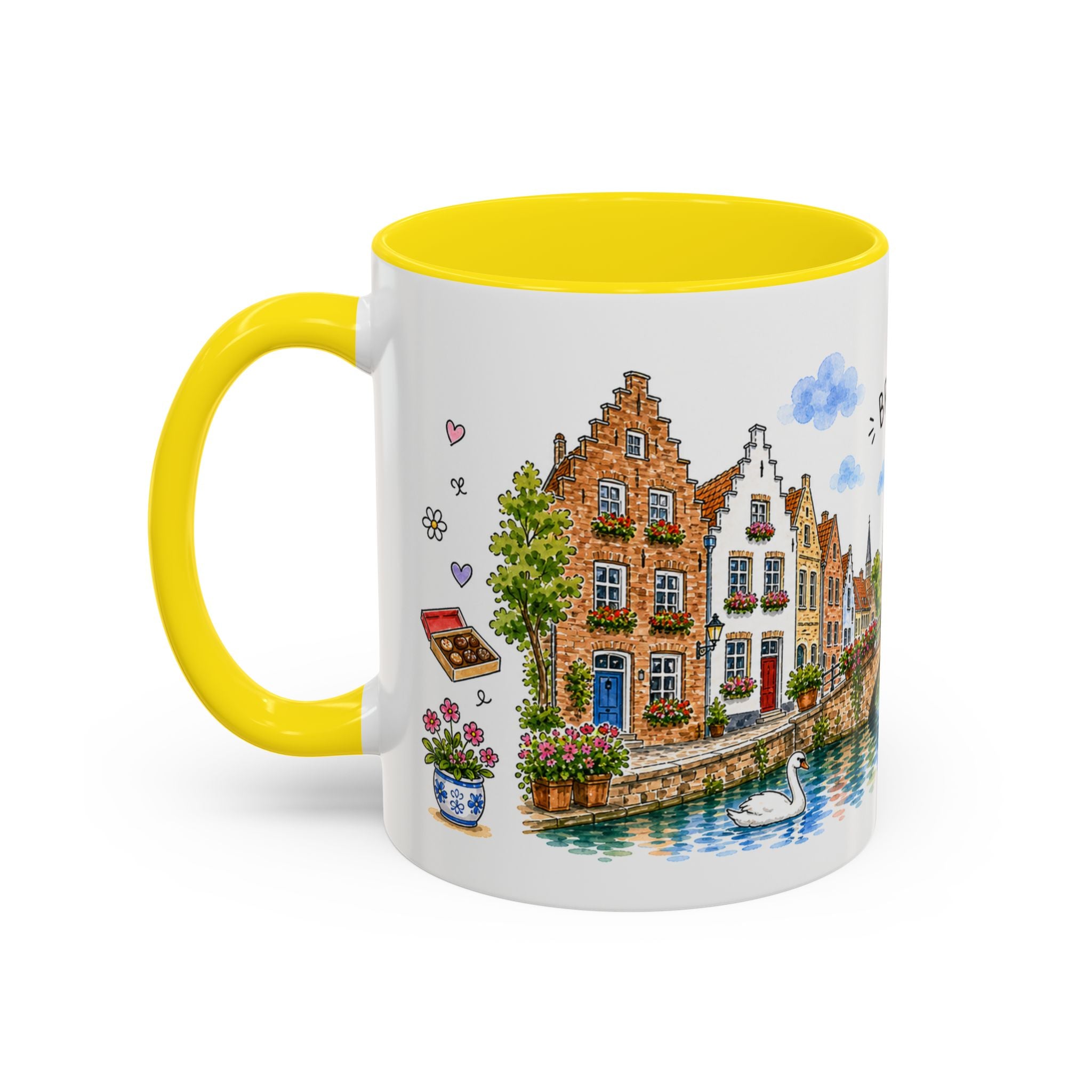 Bruges Illustrated Travel Mug | Belgium Souvenir Accent Coffee Mug | 11oz 15oz Ceramic Cup