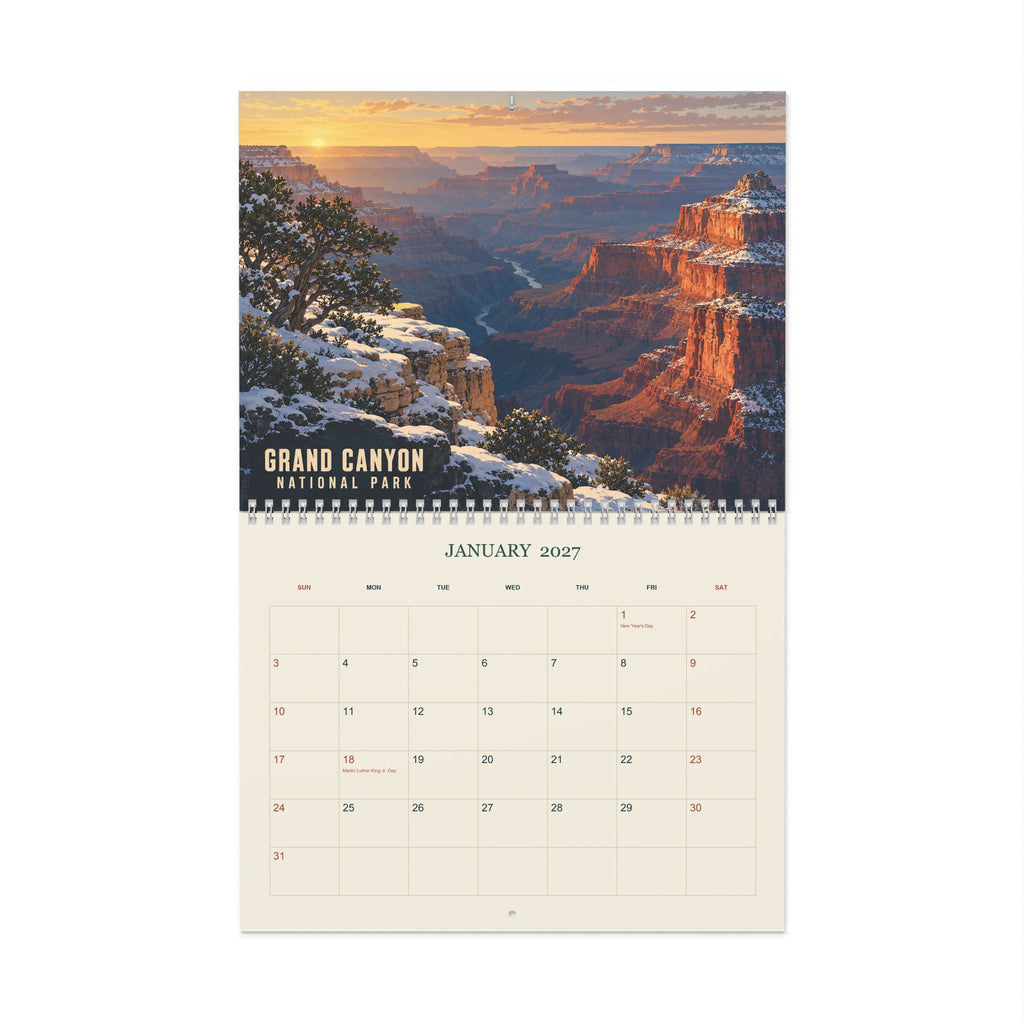 2027 National Parks Wall Calendar, Vintage American Travel Art, 12 Scenic US Parks, Nature Lover Gift, US Holidays
