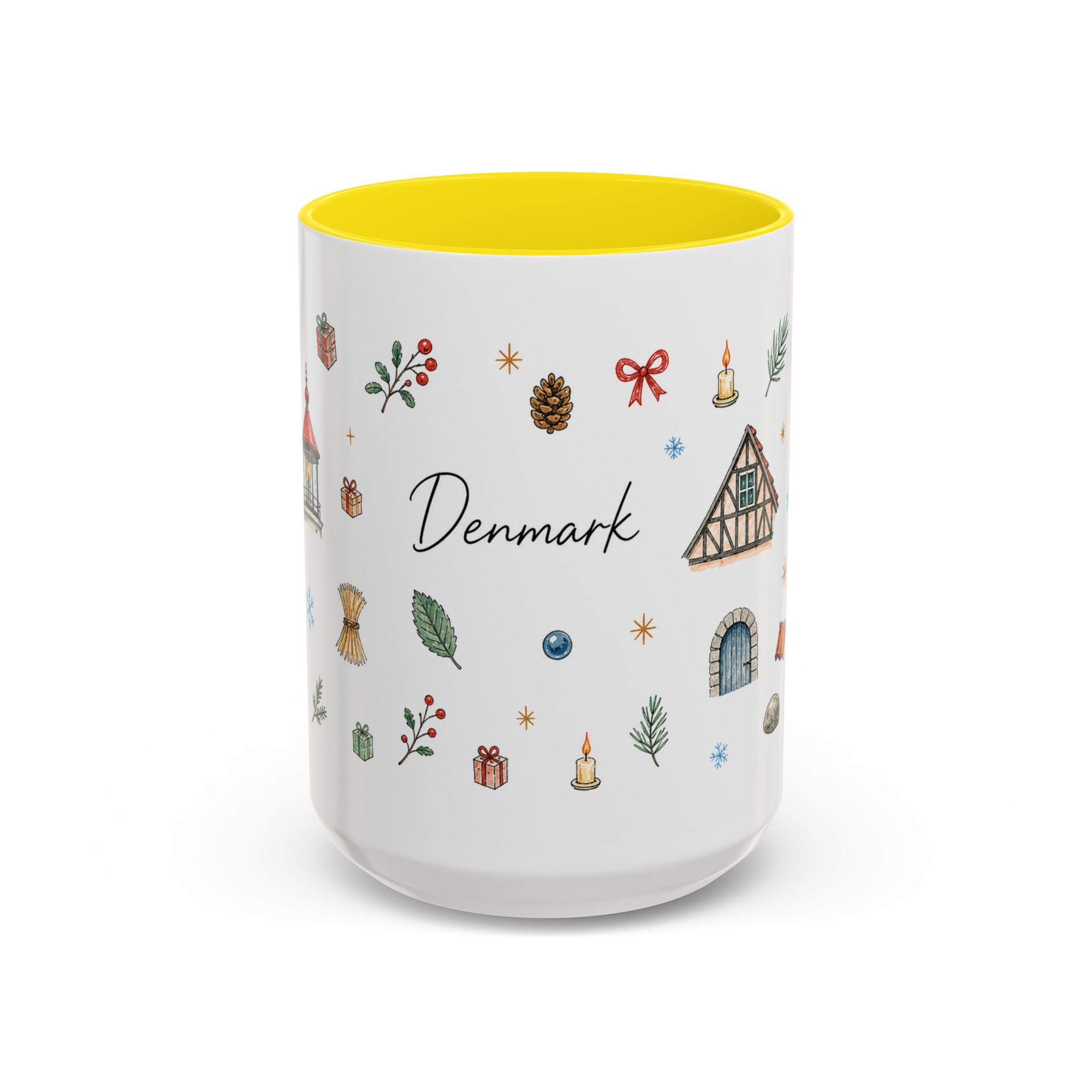 Denmark Christmas Mug | Watercolor Travel Souvenir | Holiday Gift | Accent Ceramic Coffee Cup 11oz 15oz