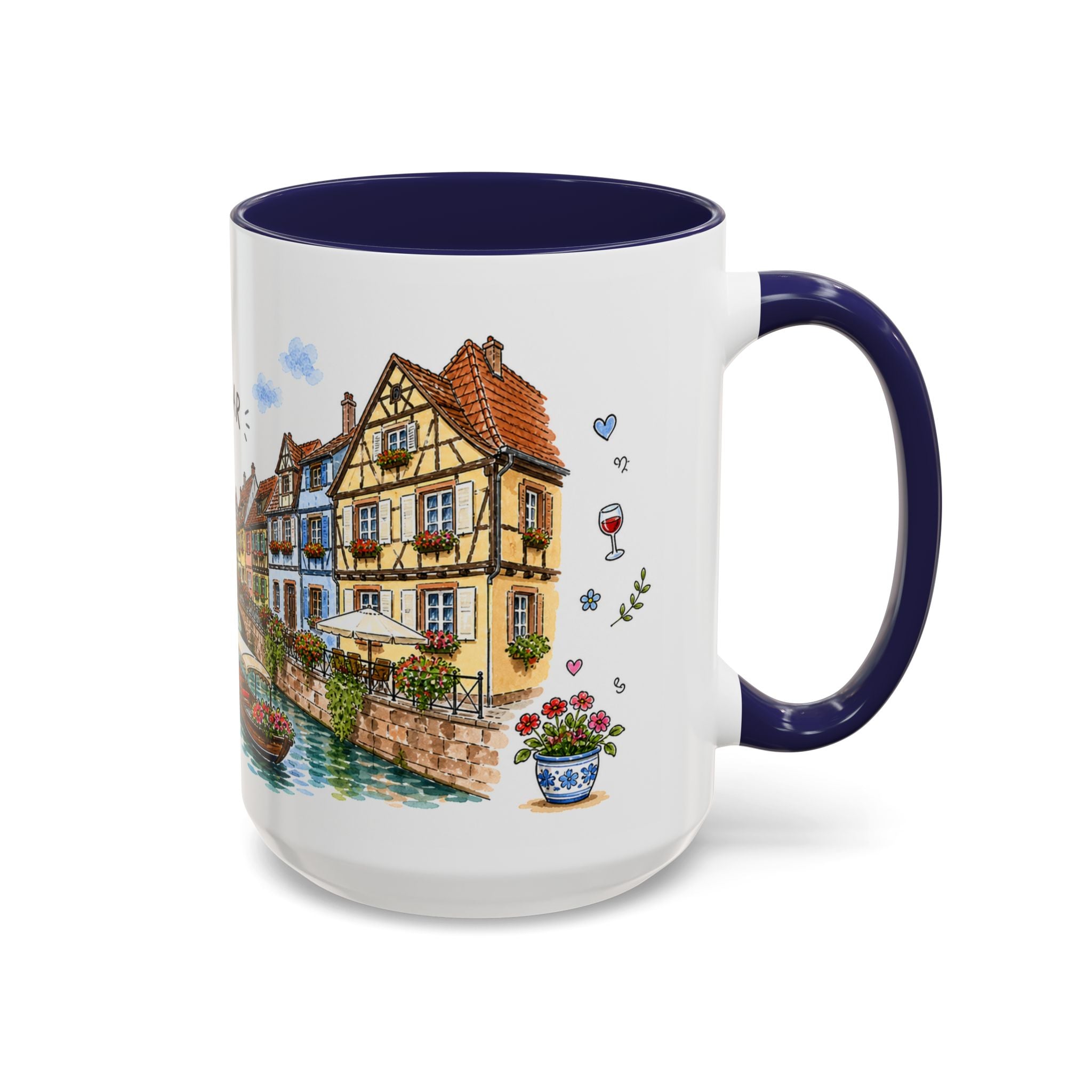 Colmar Illustrated Travel Mug | France Souvenir Accent Coffee Mug | 11oz 15oz Ceramic Cup