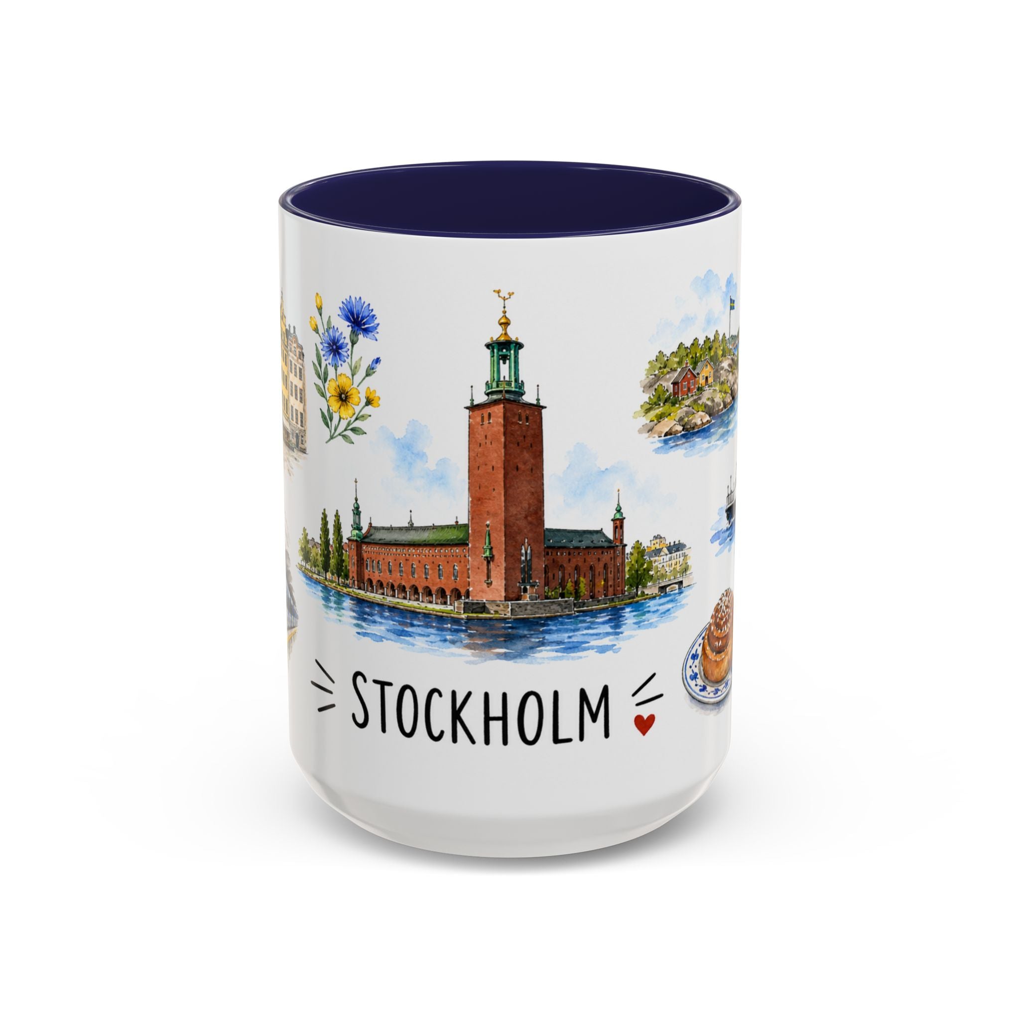 Stockholm Illustrated Travel Mug | City Souvenir Accent Coffee Mug | 11oz 15oz Ceramic Cup