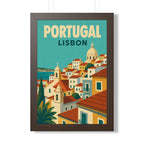Lisbon Portugal Framed Poster | Vintage Travel Wall Art | Black Walnut White Frame | 16x24 20x30