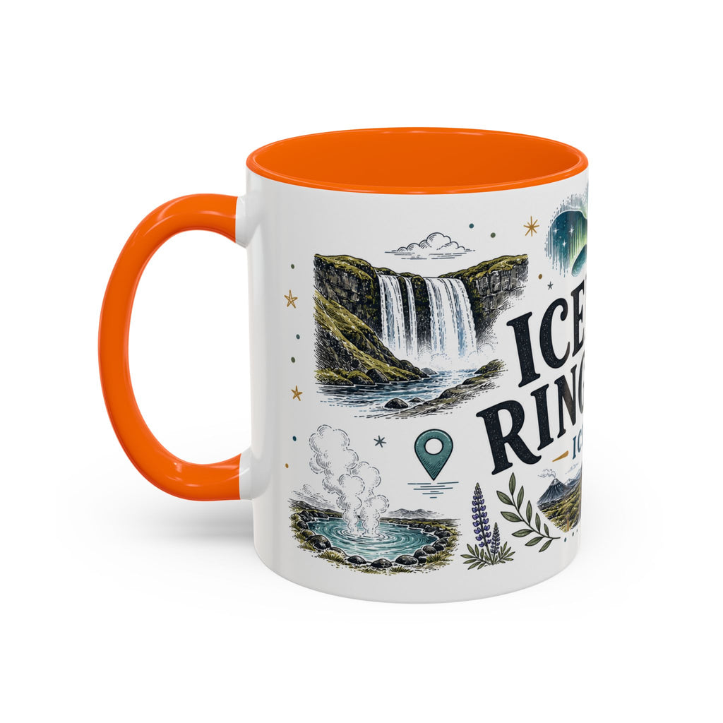 Iceland Ring Road Coffee Mug | Travel Destination Souvenir Gift | Accent Color Ceramic 11oz 15oz