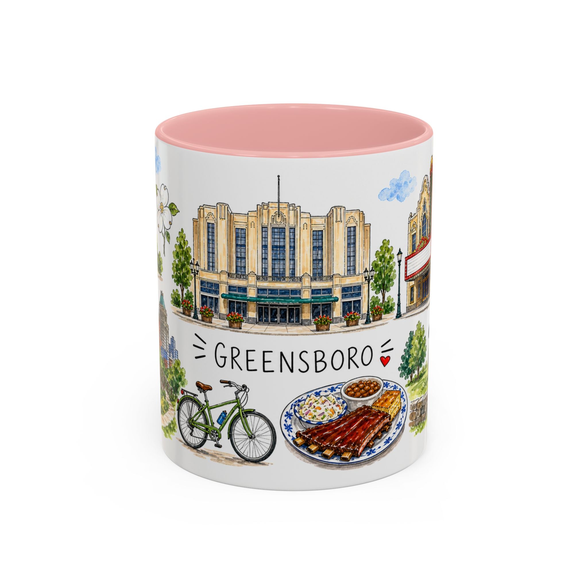 Greensboro Illustrated Travel Mug | City Souvenir Accent Coffee Mug | 11oz 15oz Ceramic Cup