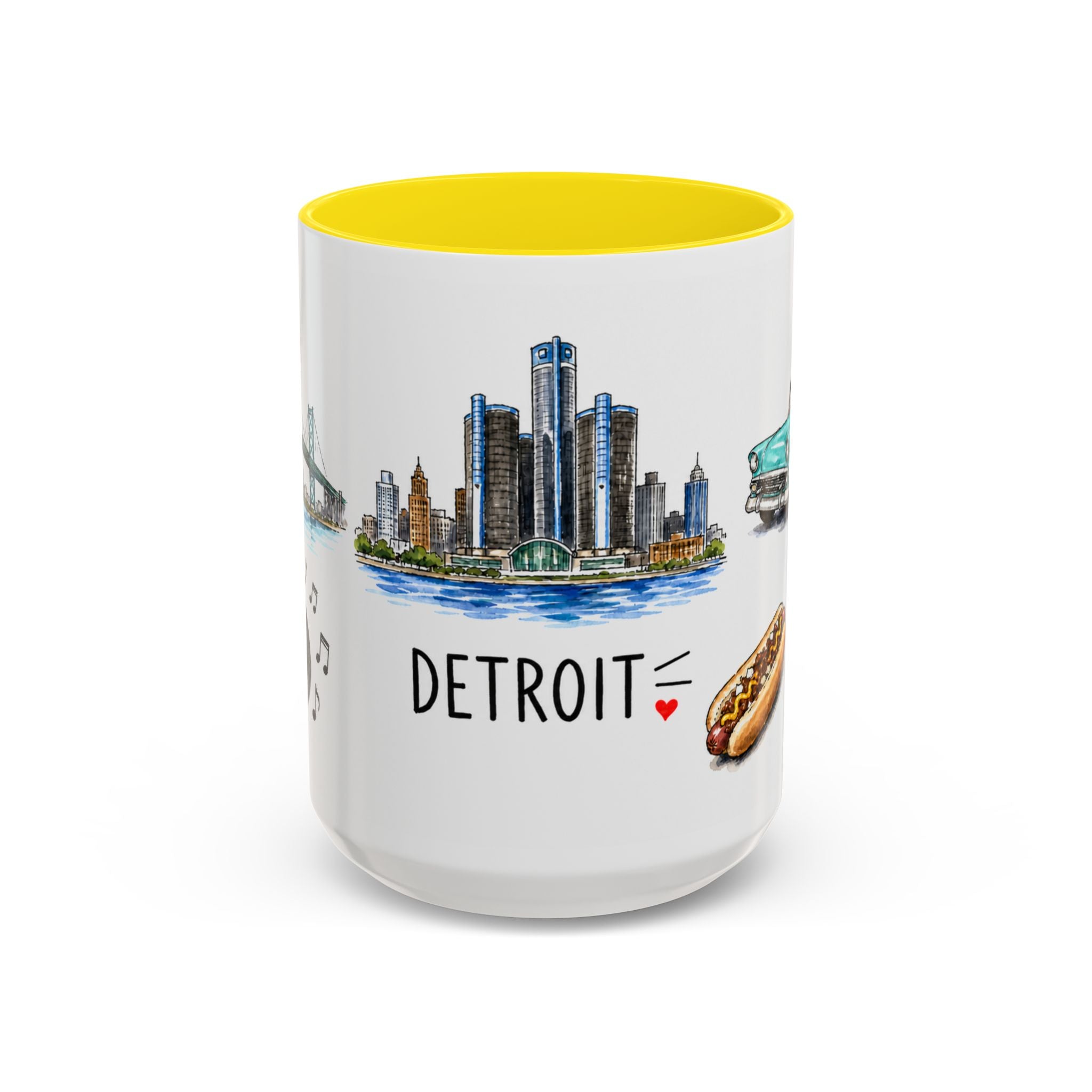 Detroit Illustrated Travel Mug | City Souvenir Accent Coffee Mug | 11oz 15oz Ceramic Cup