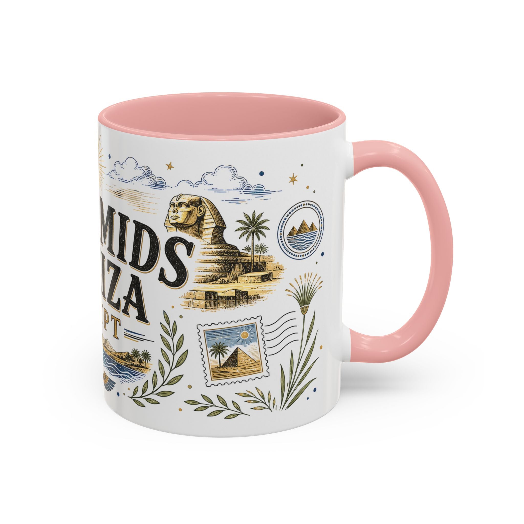 Pyramids of Giza Coffee Mug | Travel Destination Souvenir Gift | Accent Color Ceramic 11oz 15oz