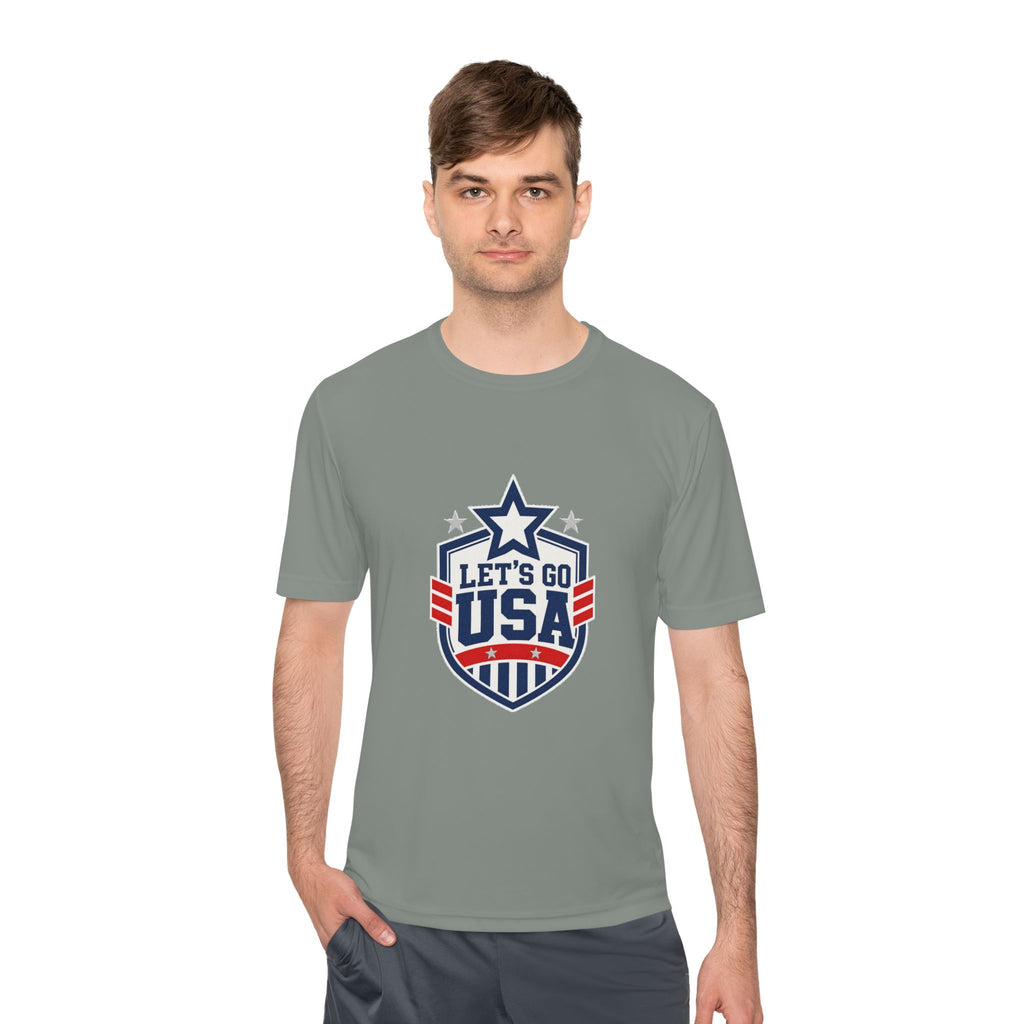 United States Soccer T Shirt, Let's Go USA Fan Tee, Moisture Wicking Sport Shirt