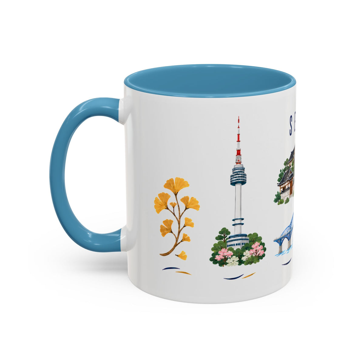 Seoul Coffee Mug | South Korea Travel Souvenir | Porcelain Decal City Gift | 11oz 15oz Accent Mug