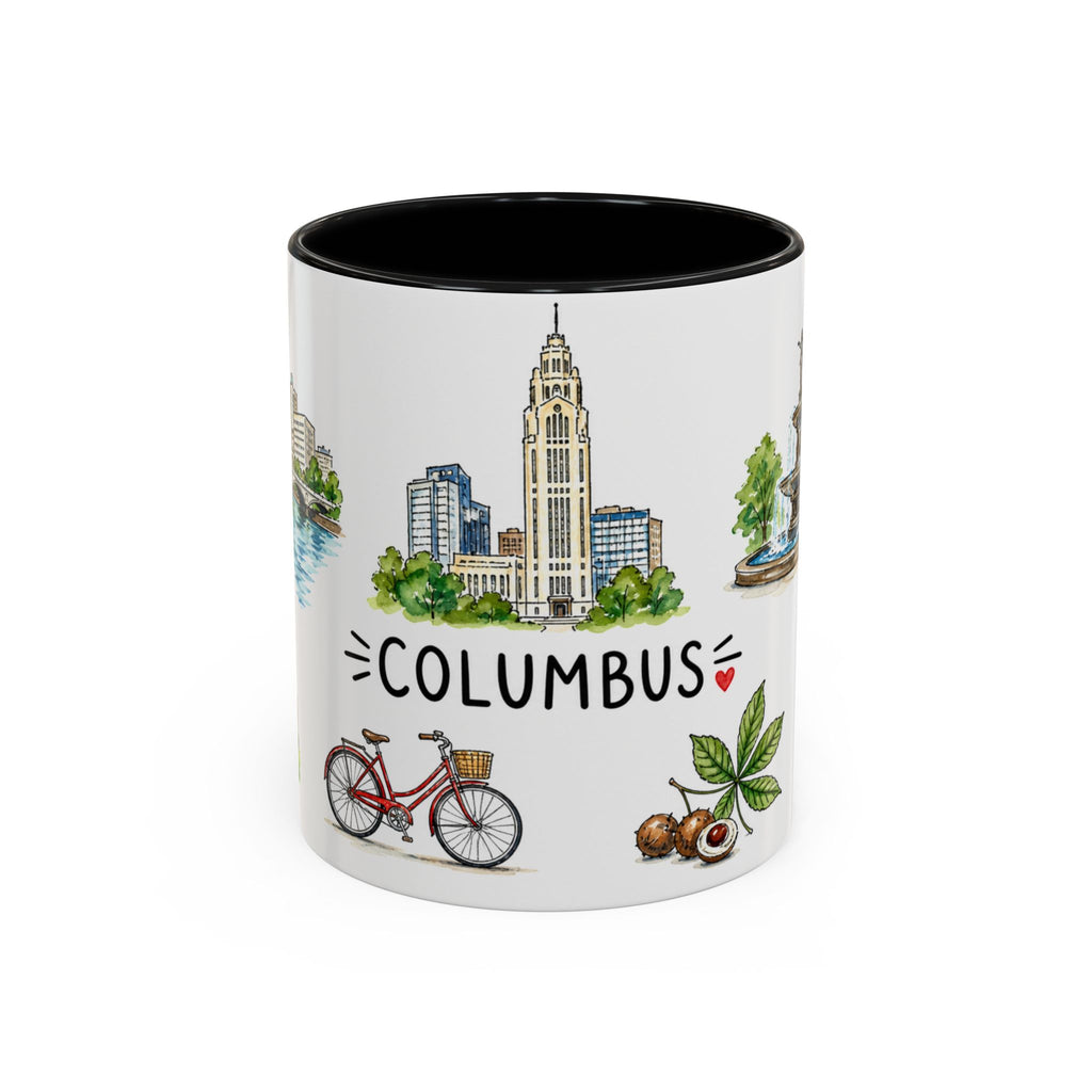Columbus Illustrated Travel Mug | City Souvenir Accent Coffee Mug | 11oz 15oz Ceramic Cup