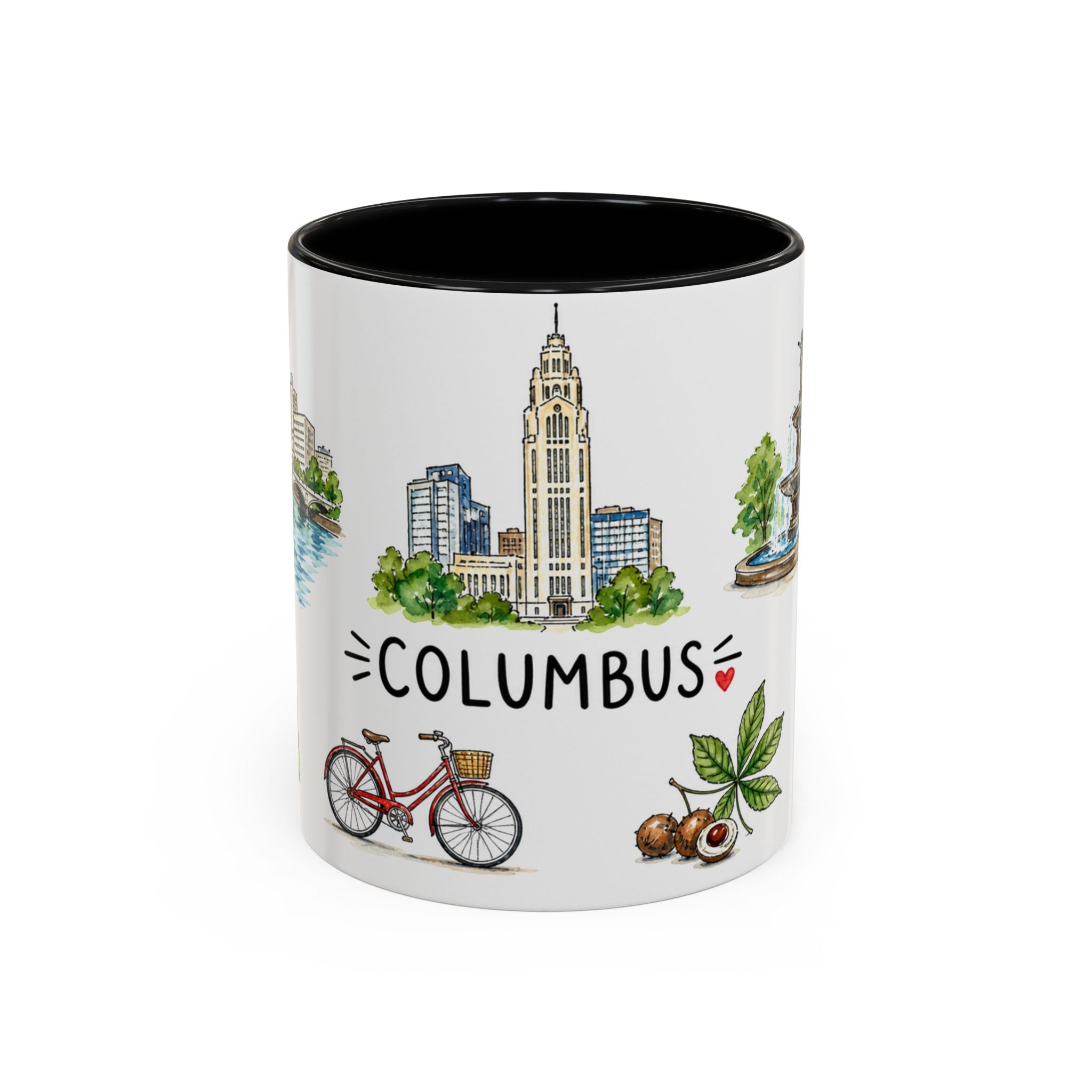 Columbus Illustrated Travel Mug | City Souvenir Accent Coffee Mug | 11oz 15oz Ceramic Cup