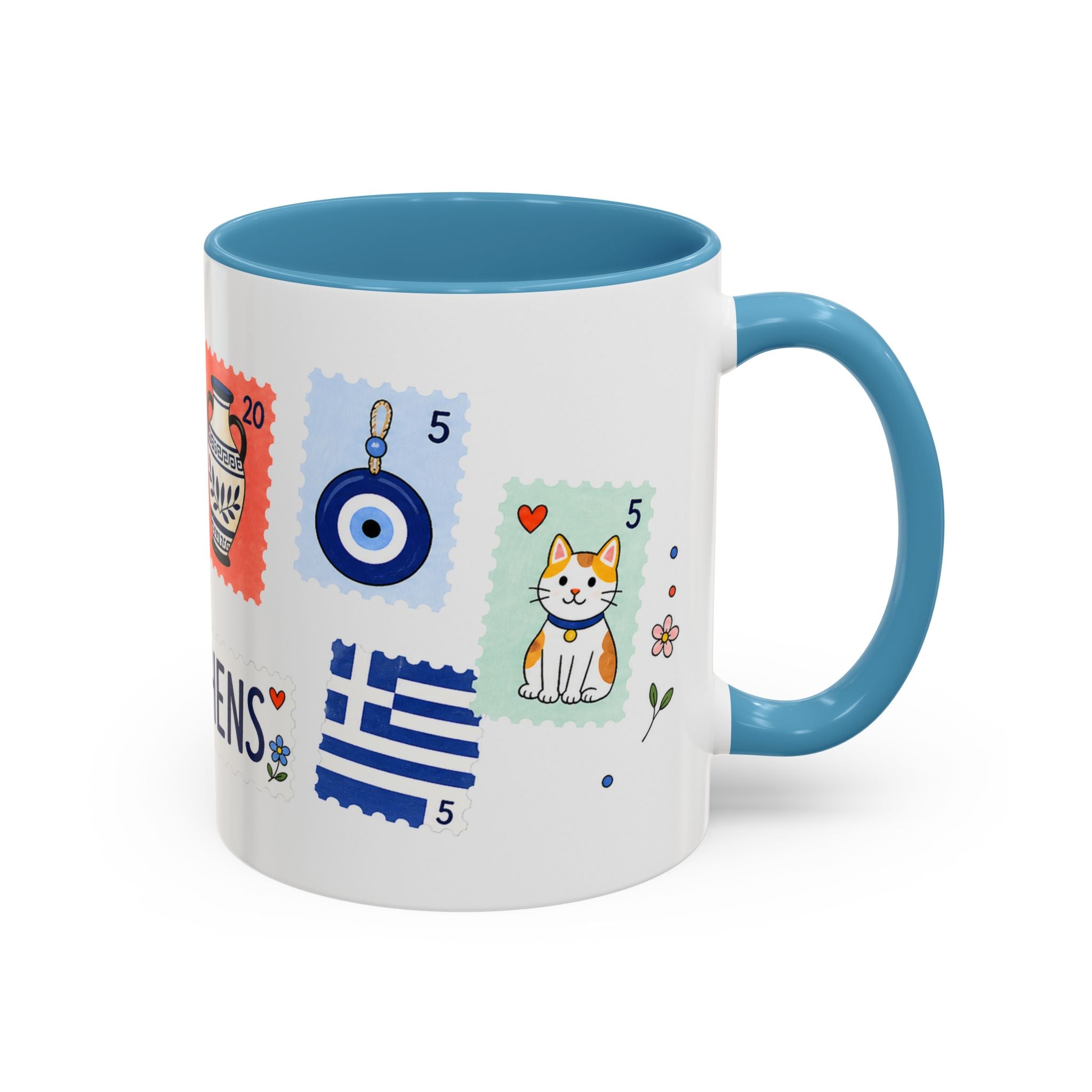 Athens Coffee Mug | Postage Stamp Collage Mug | Travel Souvenir Accent Cup 11oz 15oz