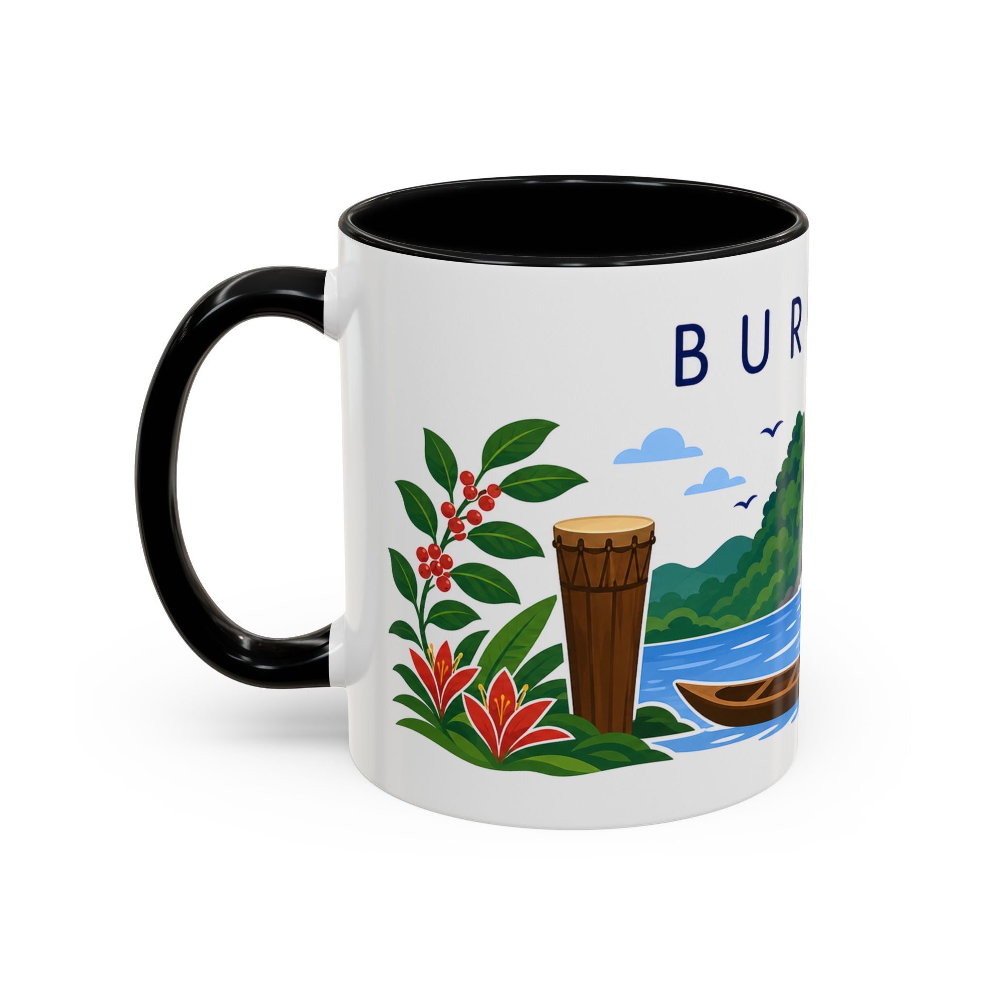Burundi Coffee Mug | Travel Souvenir Accent Mug | Country Gift Ceramic Cup 11oz 15oz