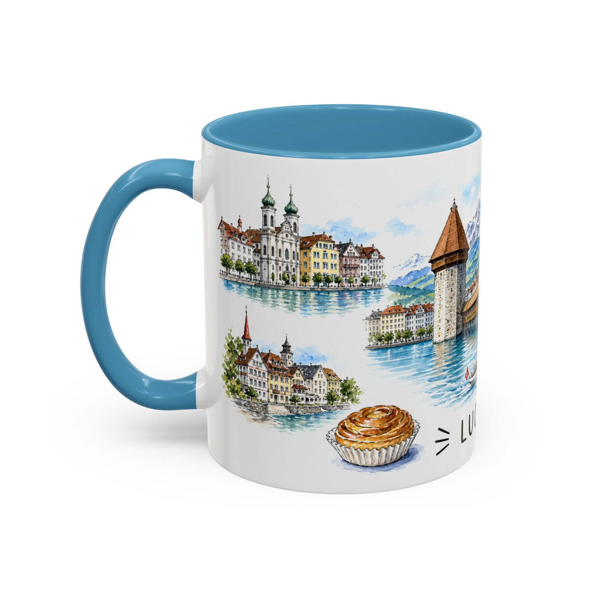 Lucerne Illustrated Travel Mug | City Souvenir Accent Coffee Mug | 11oz 15oz Ceramic Cup