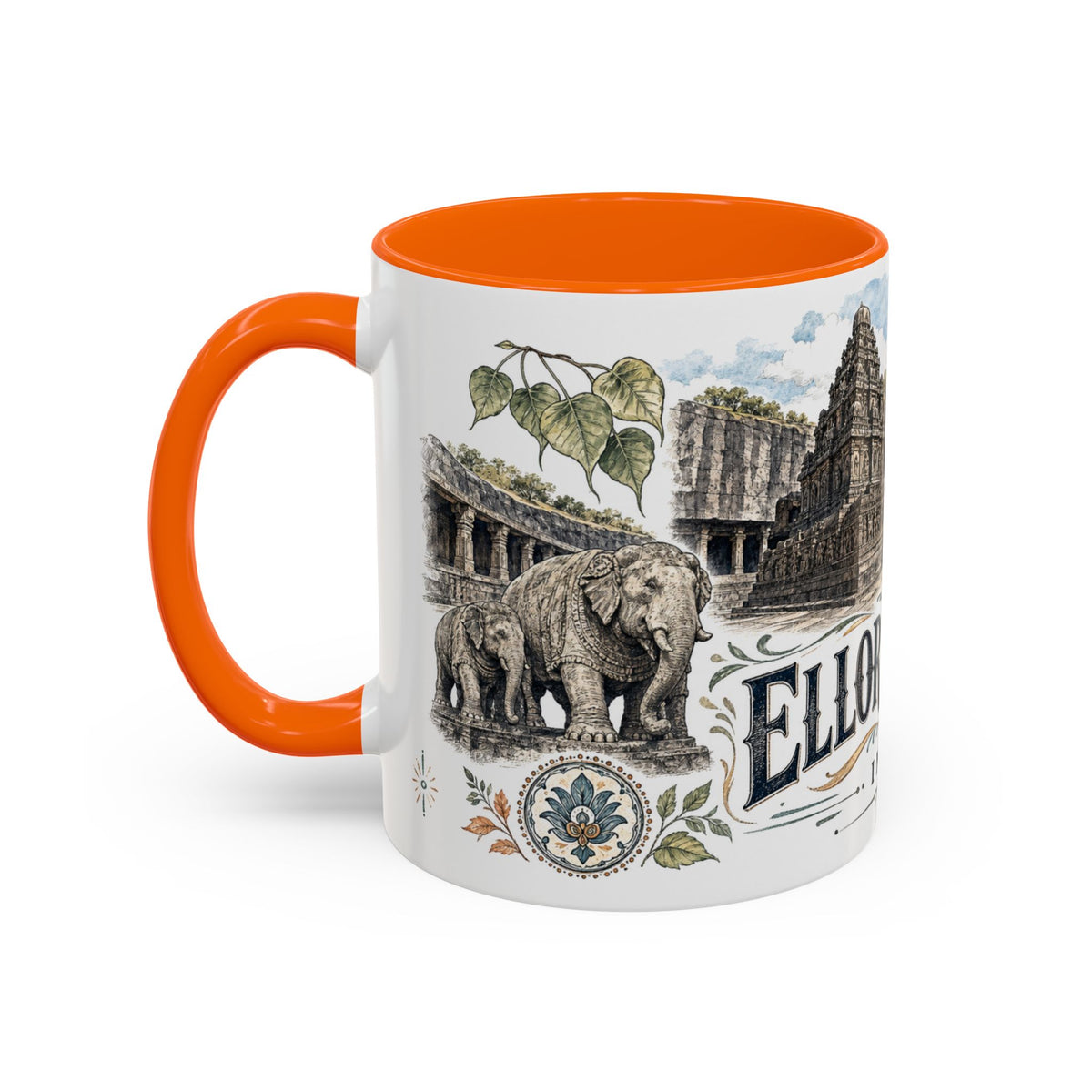 Ellora Caves Mug, India Travel Souvenir, Bucket List Gift, Accent Ceramic Coffee Mug 11oz 15oz