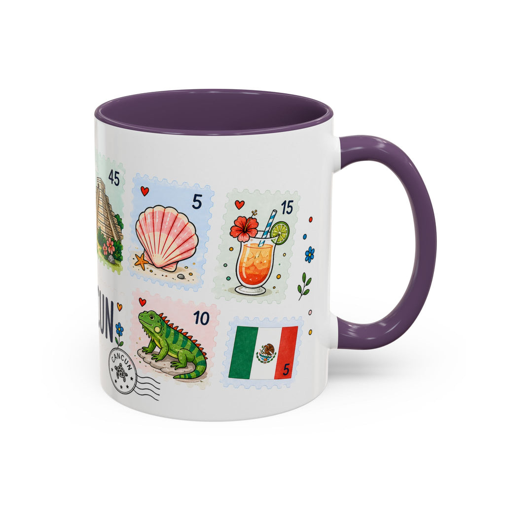 Cancun Coffee Mug | Postage Stamp Collage Mug | Travel Souvenir Accent Cup 11oz 15oz