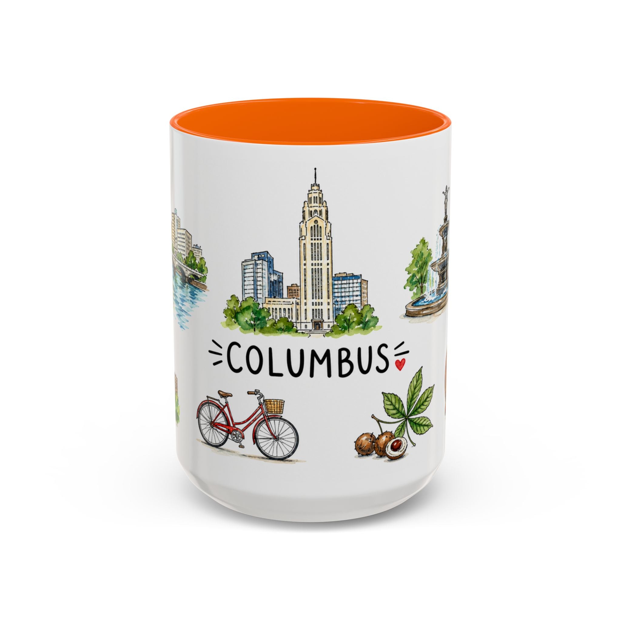Columbus Illustrated Travel Mug | City Souvenir Accent Coffee Mug | 11oz 15oz Ceramic Cup