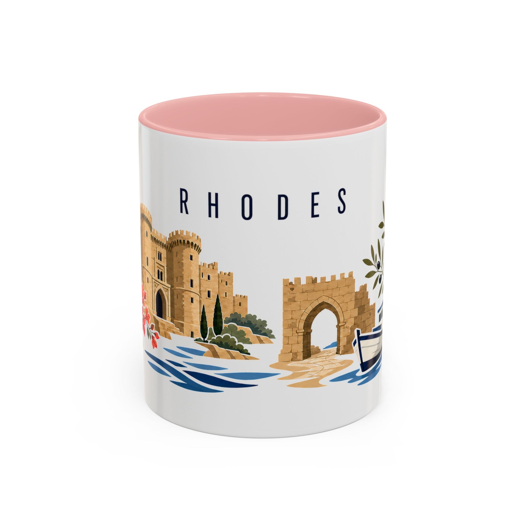 Rhodes Coffee Mug | Greece Travel Souvenir | Porcelain Decal City Gift | 11oz 15oz Accent Mug