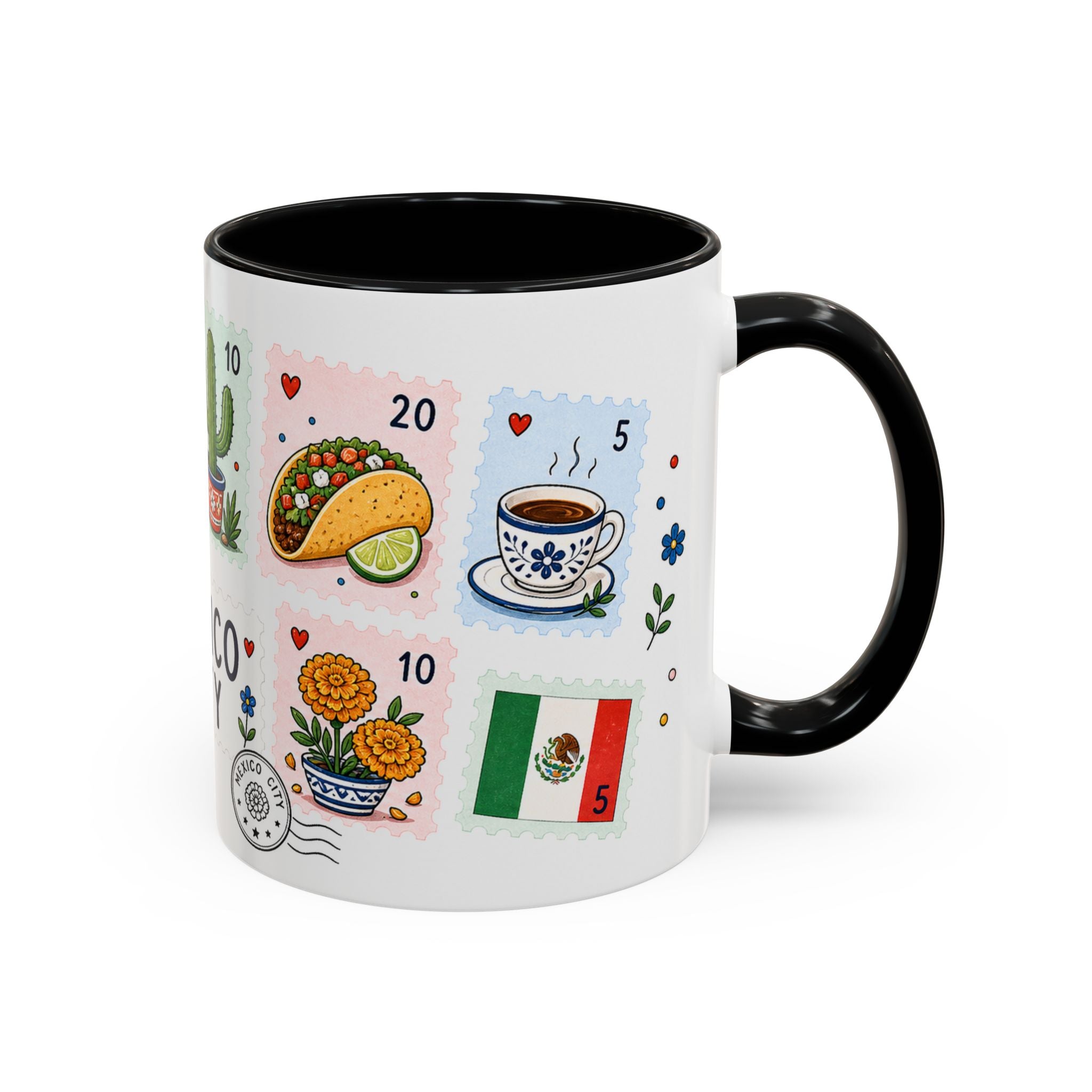 Mexico City Coffee Mug | Postage Stamp Collage Mug | Travel Souvenir Accent Cup 11oz 15oz