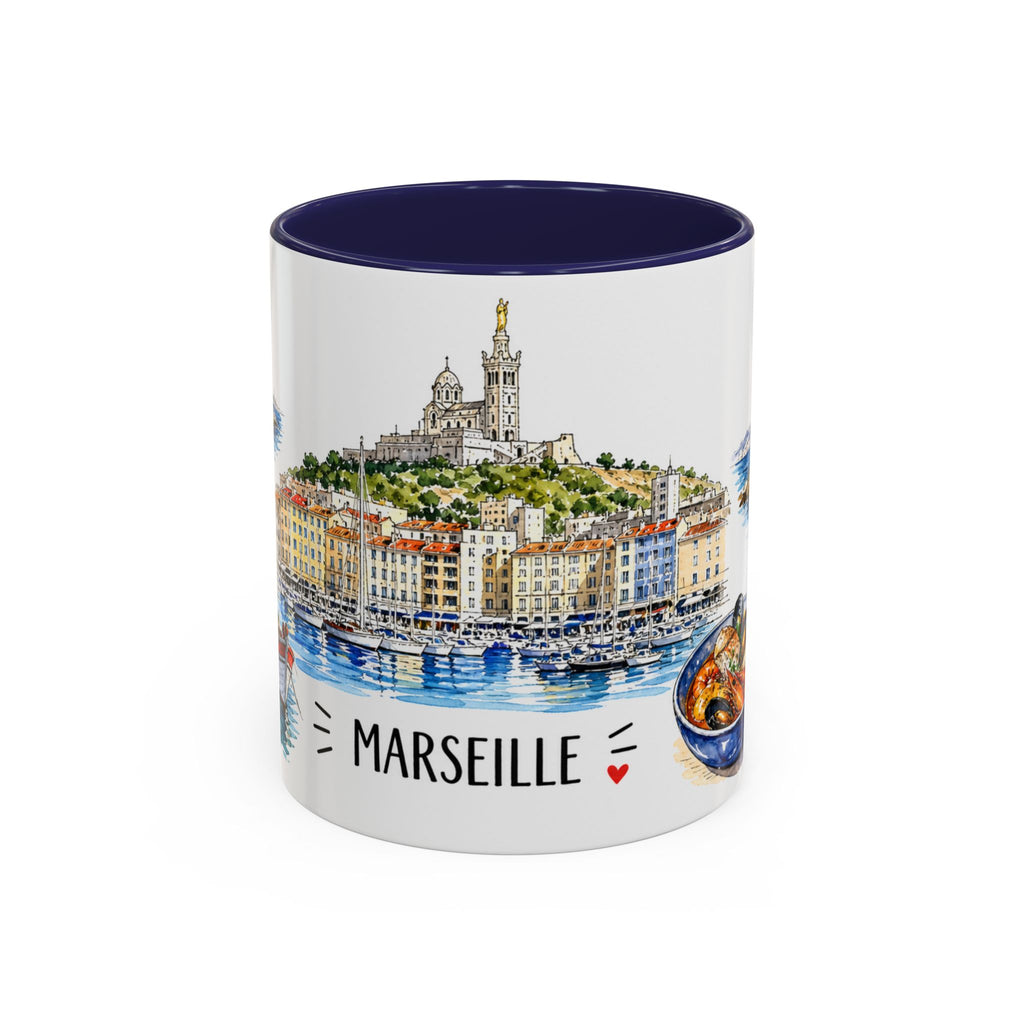 Marseille Illustrated Travel Mug | City Souvenir Accent Coffee Mug | 11oz 15oz Ceramic Cup