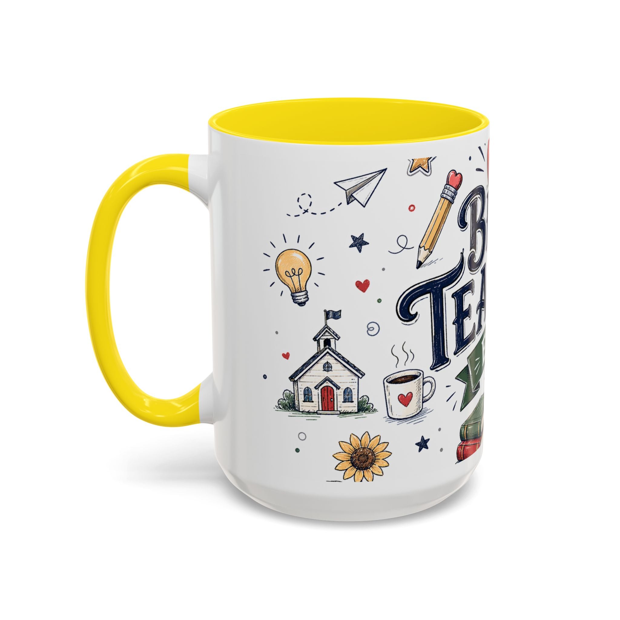 Best Teacher Ever Coffee Mug | Teacher Appreciation Gift | Accent Color Ceramic 11oz 15oz
