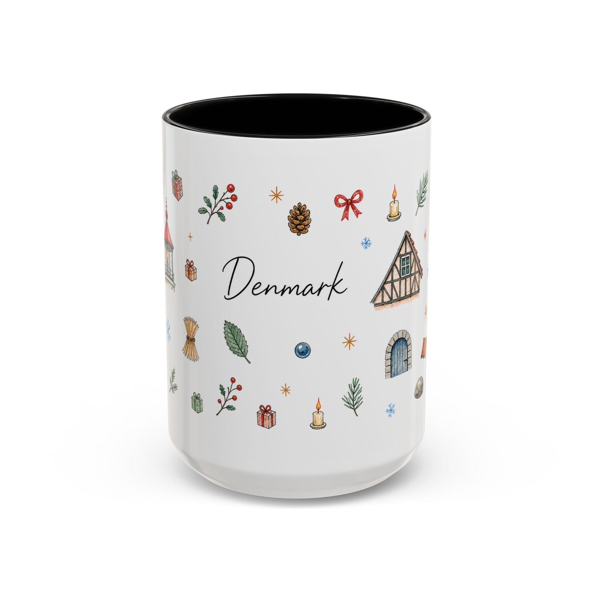 Denmark Christmas Mug | Watercolor Travel Souvenir | Holiday Gift | Accent Ceramic Coffee Cup 11oz 15oz