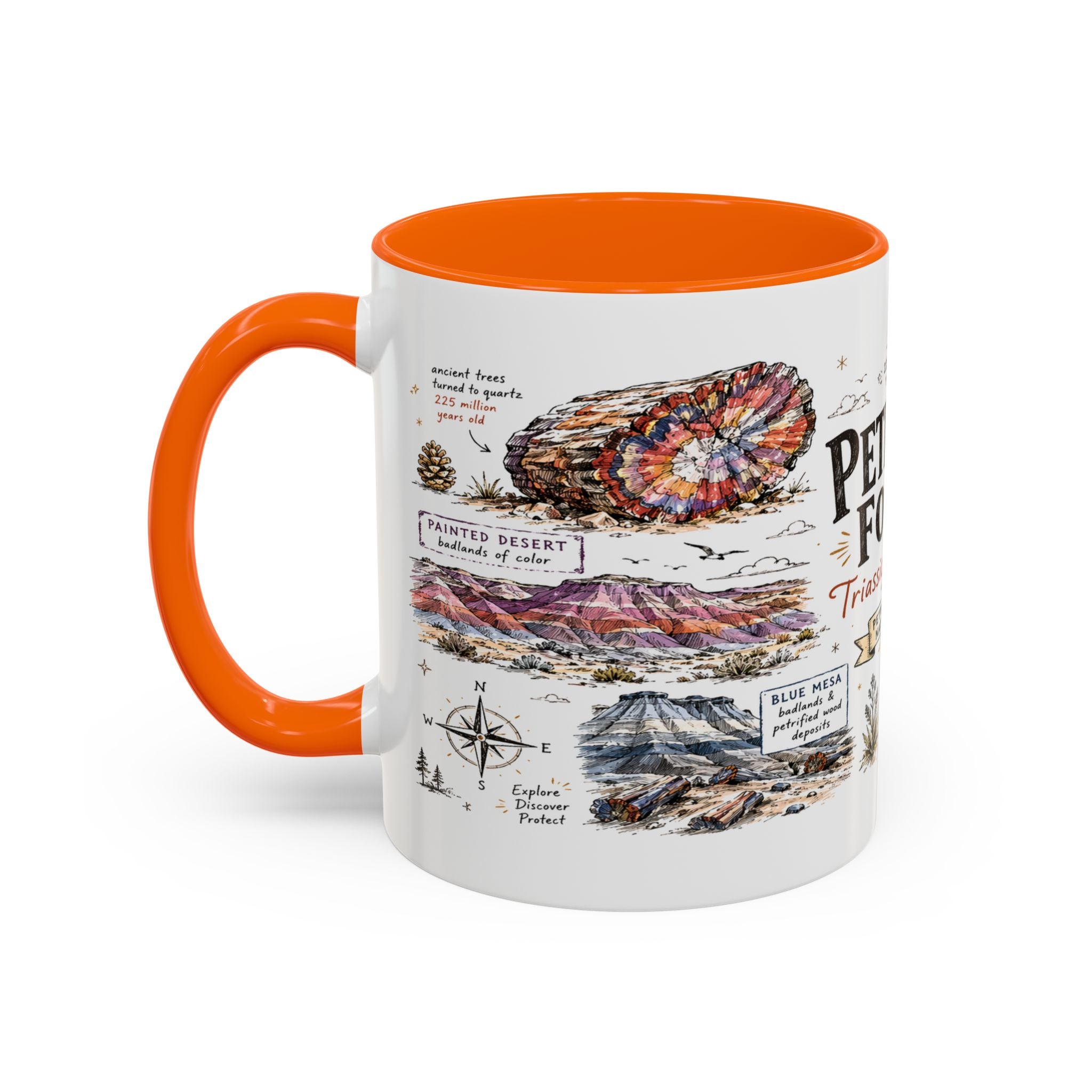 Petrified Forest National Park Coffee Mug | Arizona Painted Desert Fossil Gift | Accent Color Ceramic 11oz 15oz