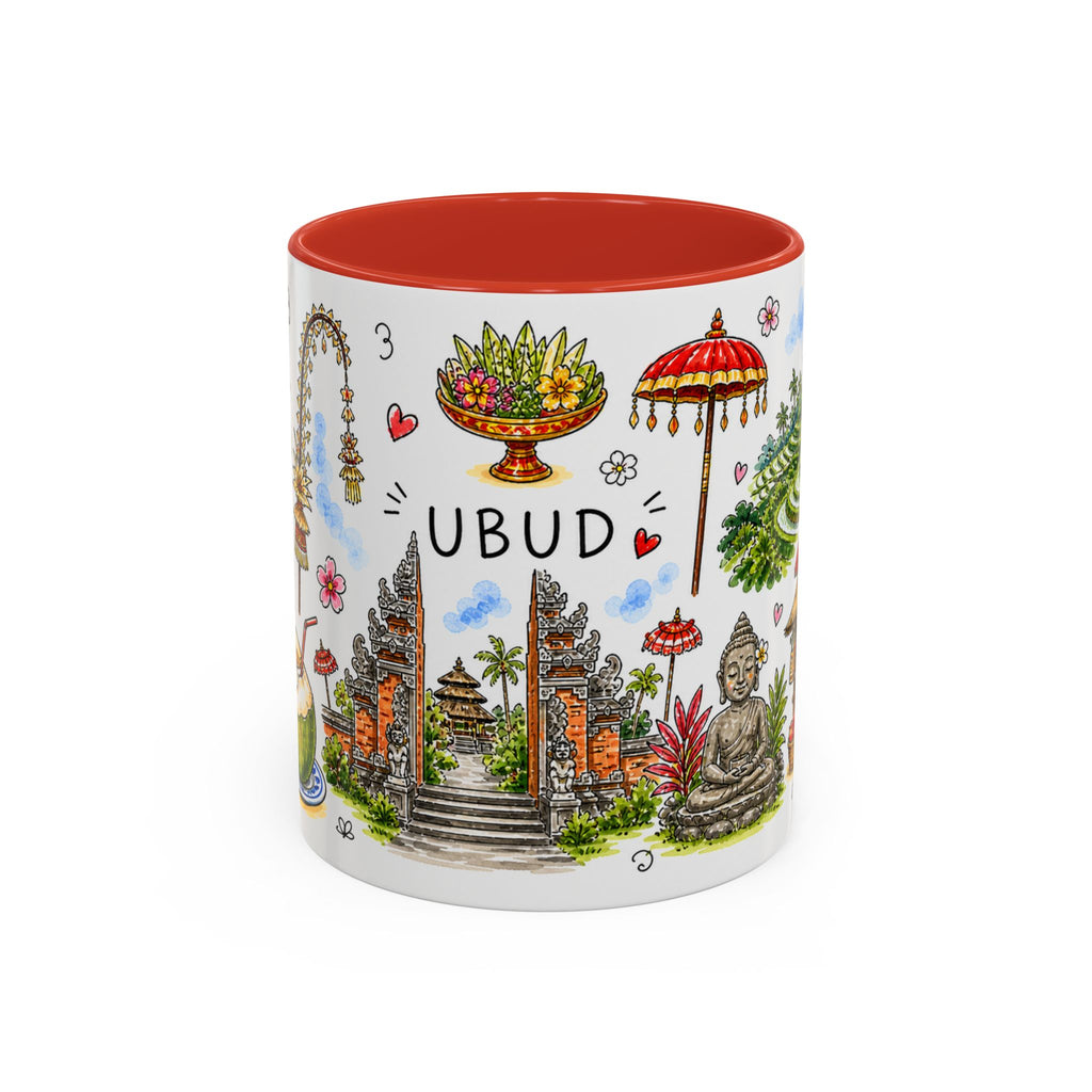 Ubud Illustrated Travel Mug | City Souvenir Accent Coffee Mug | 11oz 15oz Ceramic Cup