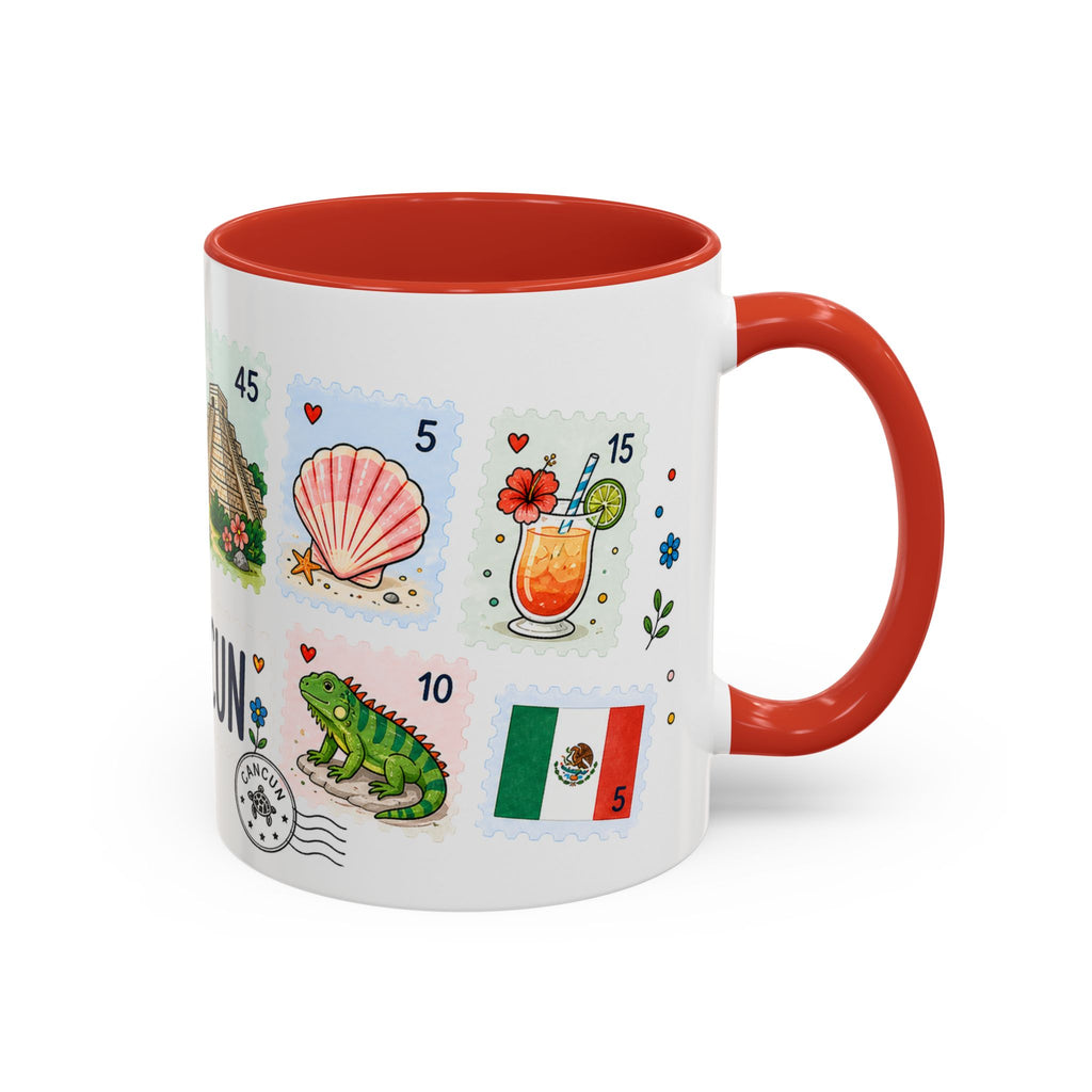 Cancun Coffee Mug | Postage Stamp Collage Mug | Travel Souvenir Accent Cup 11oz 15oz