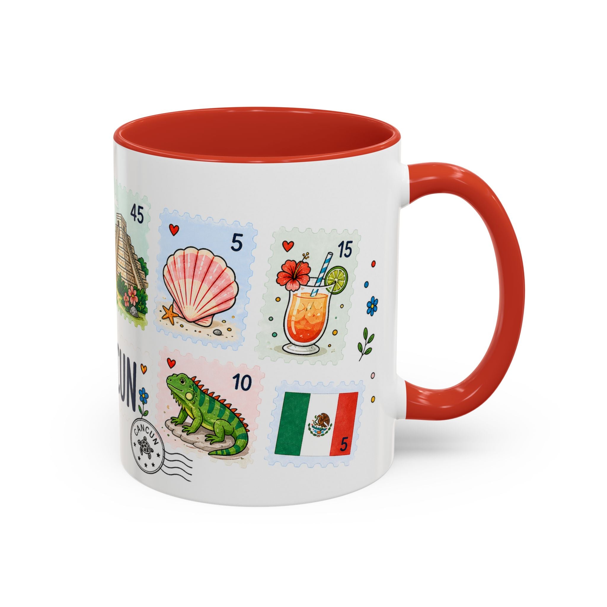 Cancun Coffee Mug | Postage Stamp Collage Mug | Travel Souvenir Accent Cup 11oz 15oz