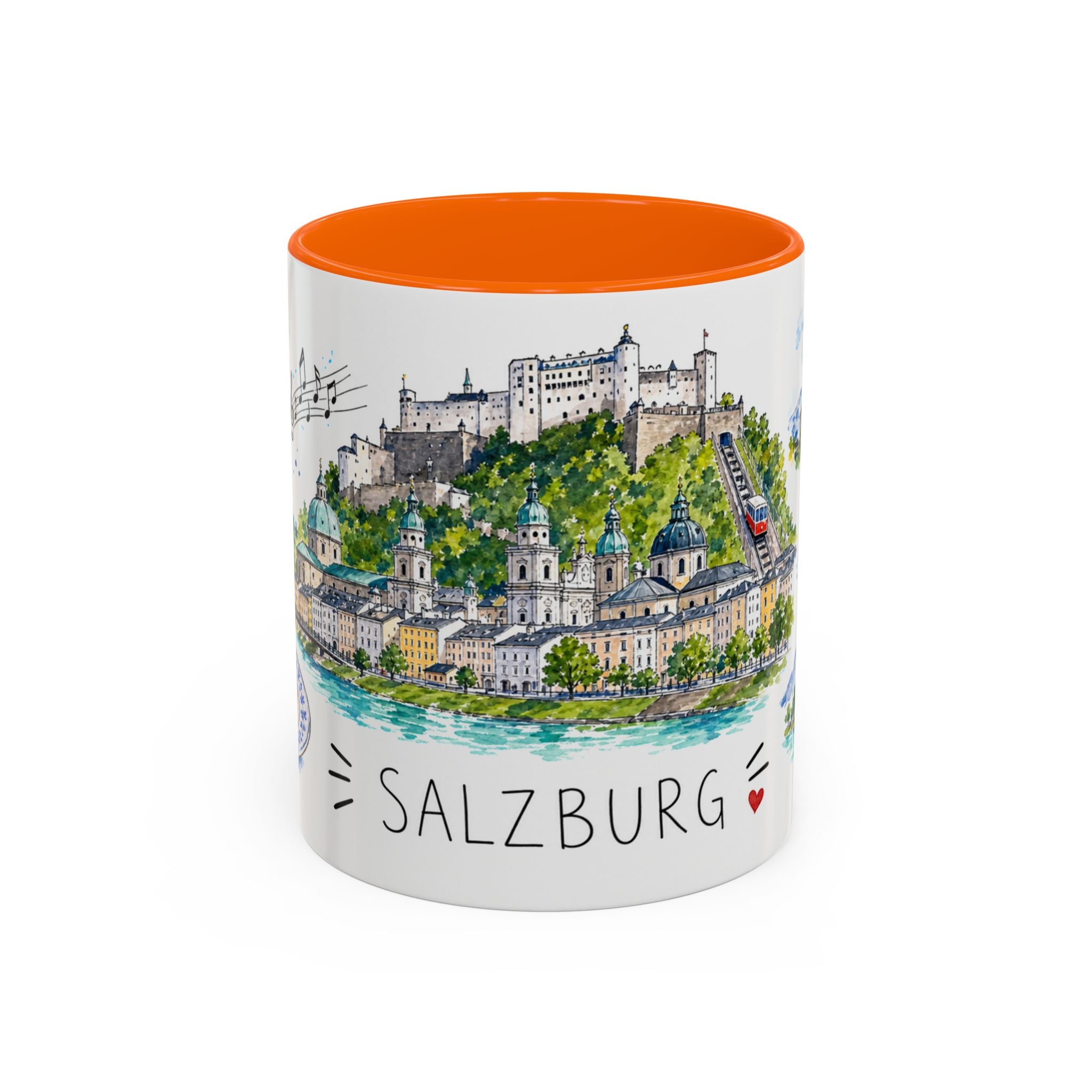 Salzburg Illustrated Travel Mug | City Souvenir Accent Coffee Mug | 11oz 15oz Ceramic Cup