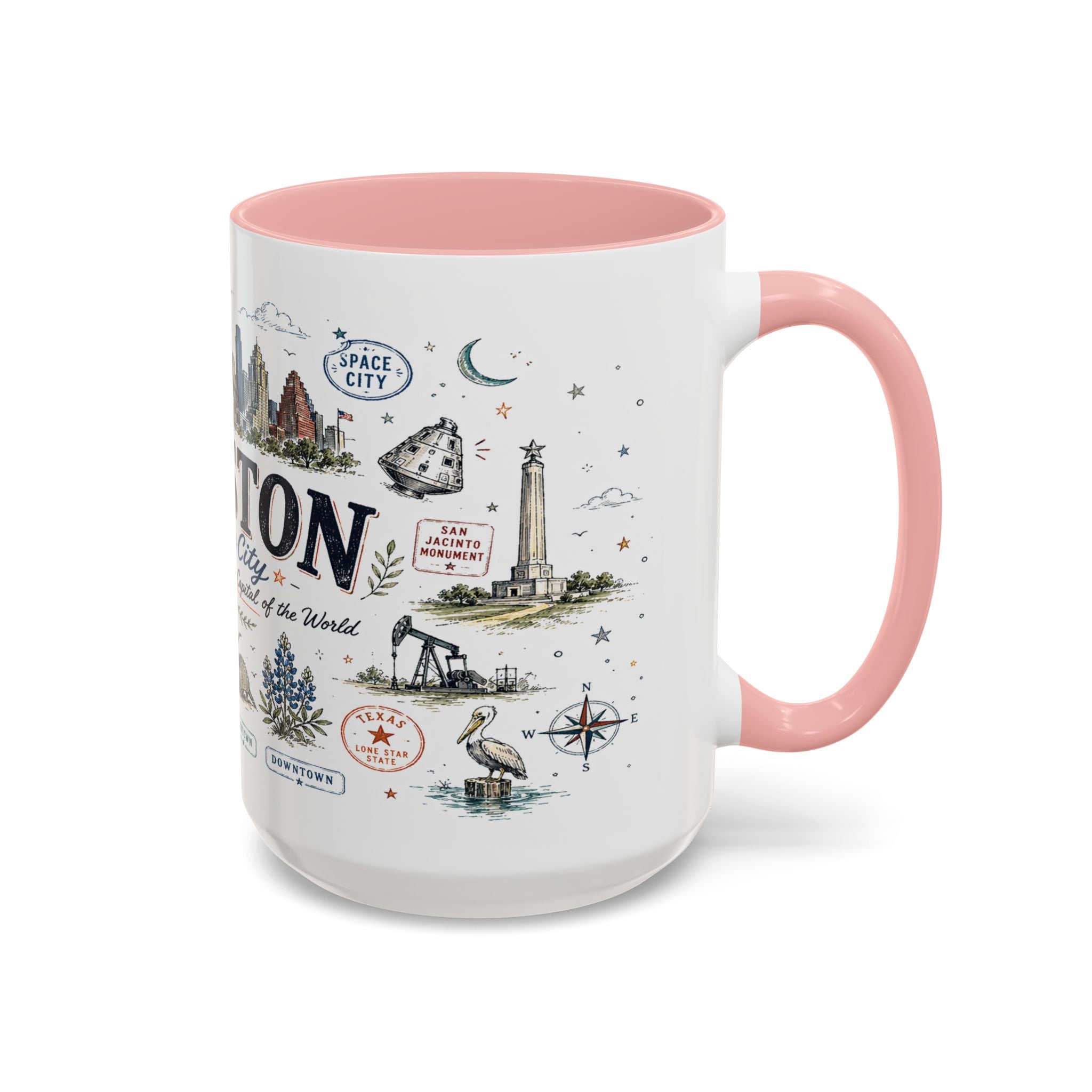 Houston Coffee Mug | Texas Souvenir City Gift | Accent Color Ceramic 11oz 15oz