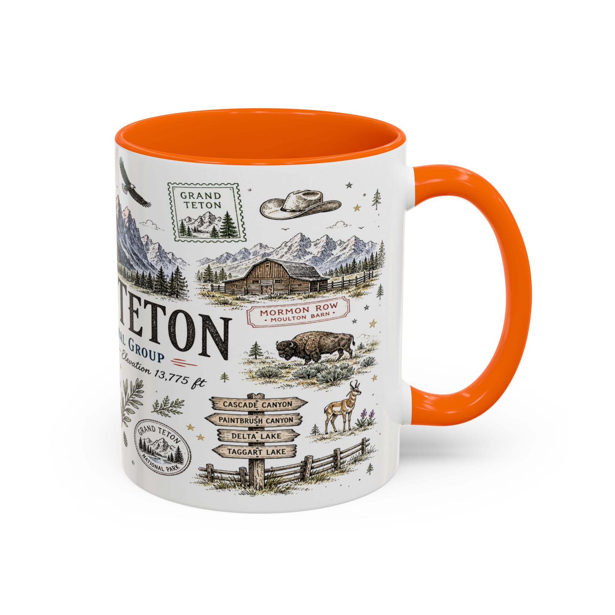 Grand Teton Coffee Mug | National Park Hiking Wyoming Gift | Accent Color Ceramic 11oz 15oz