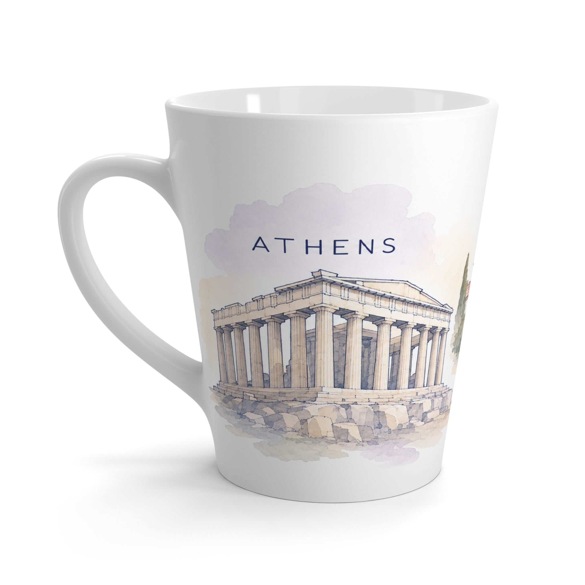 Athens Latte Mug | Watercolor City Travel Mug | 12 oz Ceramic Souvenir Gift