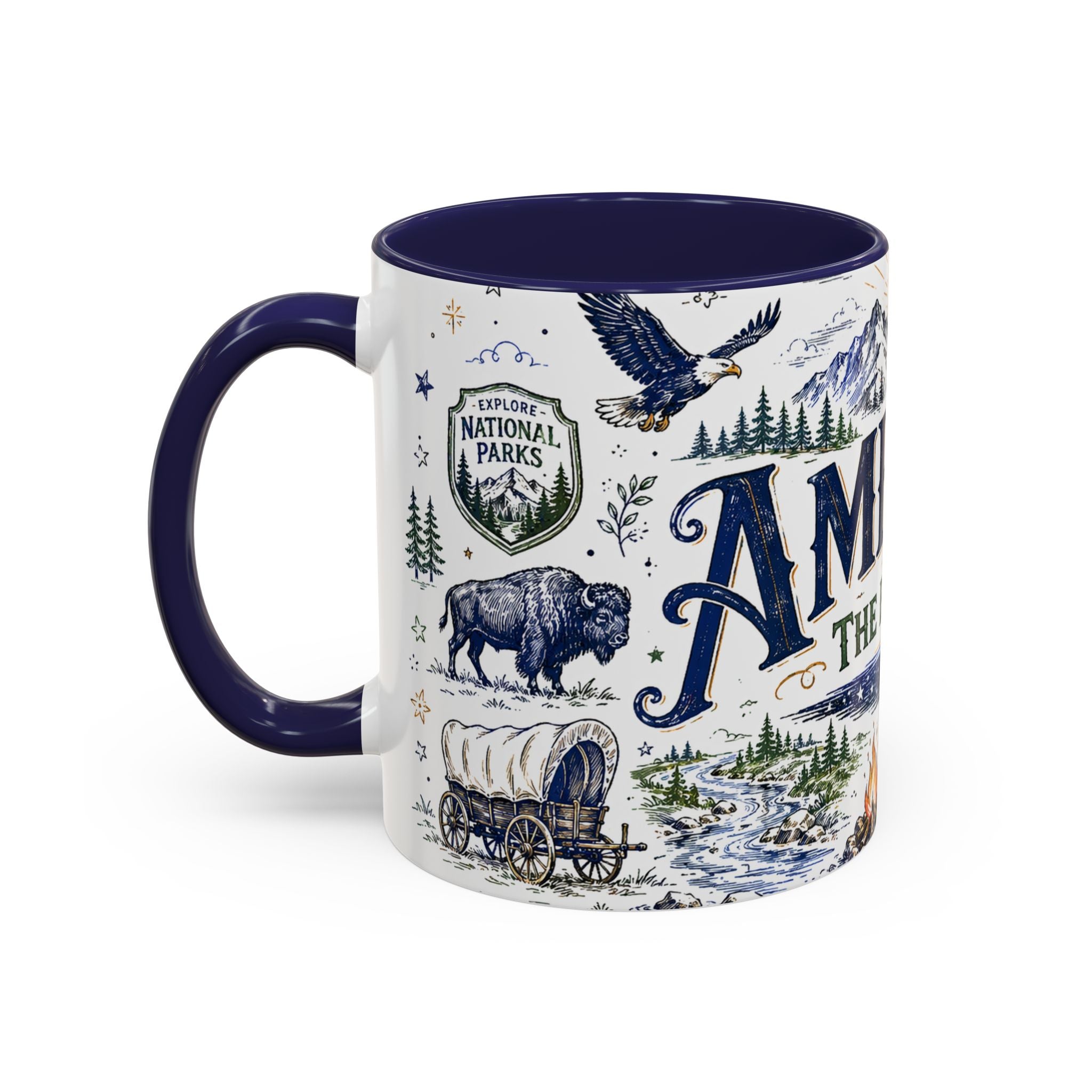 America the Beautiful Coffee Mug | Patriotic USA Gift | Accent Color Ceramic 11oz 15oz